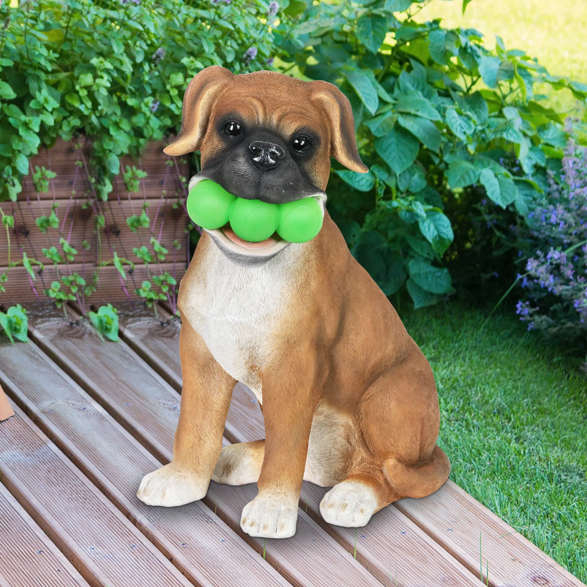 Solar Dog with LED Tennis Balls Garden Statuary, 14 Inch tall