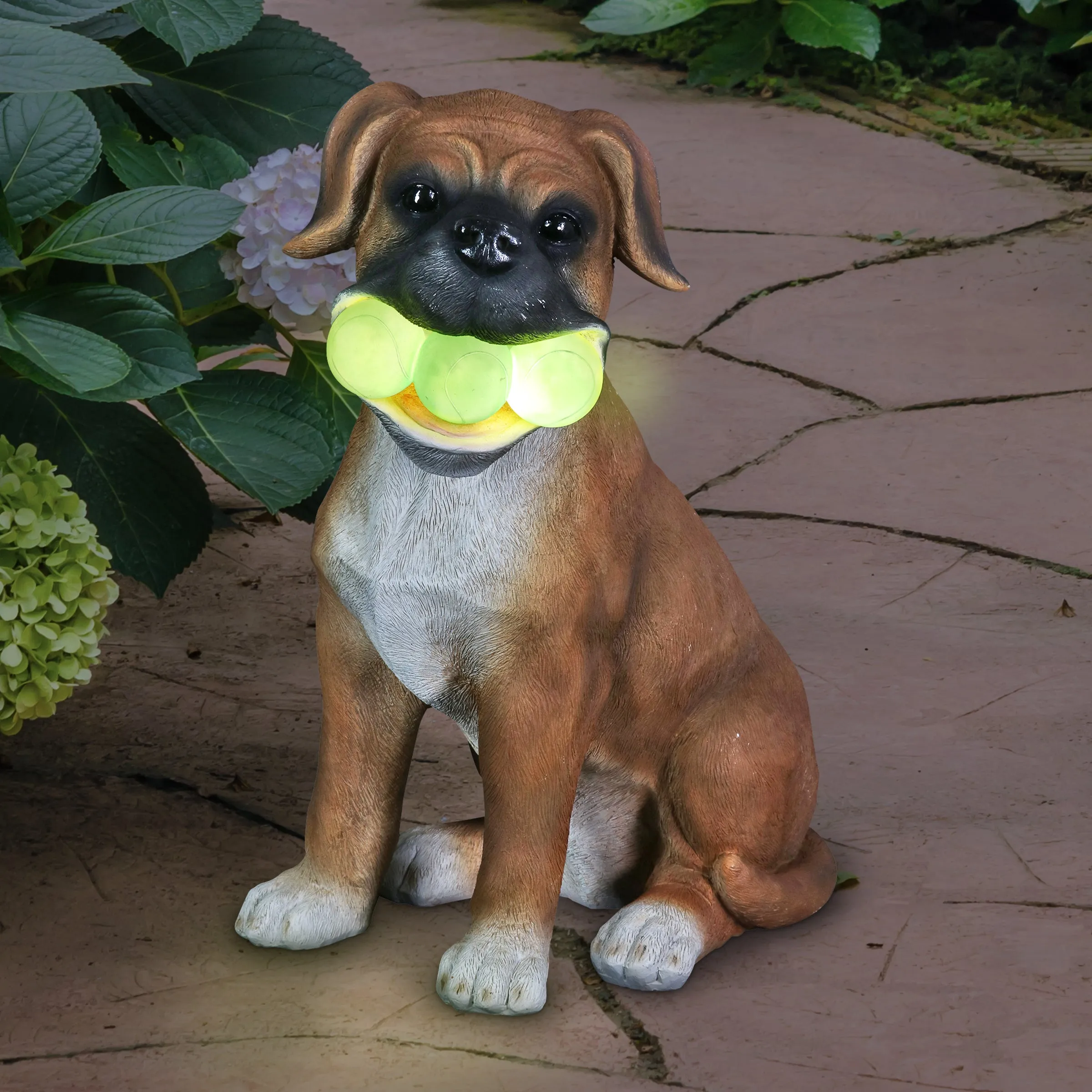Solar Dog with LED Tennis Balls Garden Statuary, 14 Inch tall