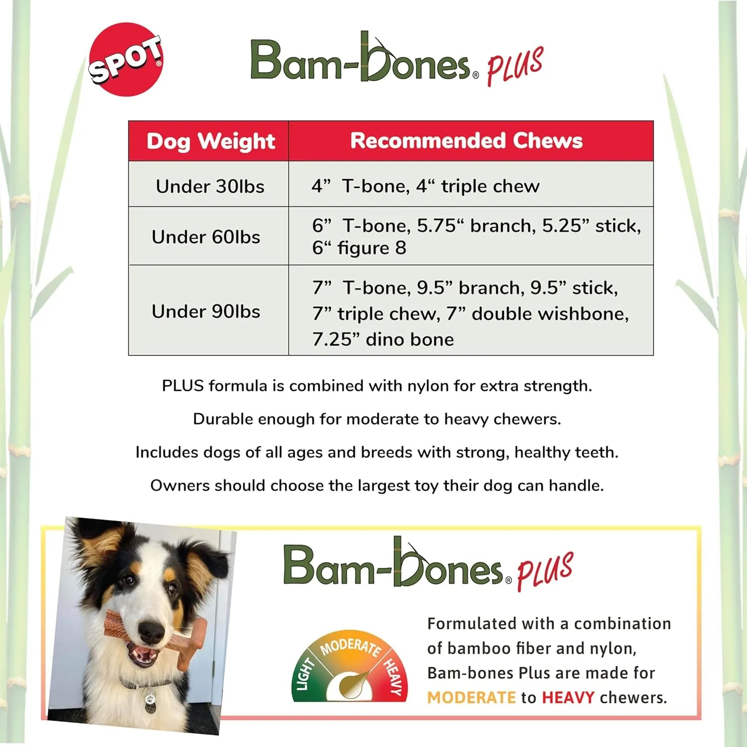 SPOT Bam-Bones plus Branch -Bamboo Fiber & Nylon, Durable Long Lasting Dog Chew for Aggressive Chewers – Great Toy for Adult Dogs & Teething Puppies under 90Lbs, Non-Splintering, 9.5In, Beef Flavor