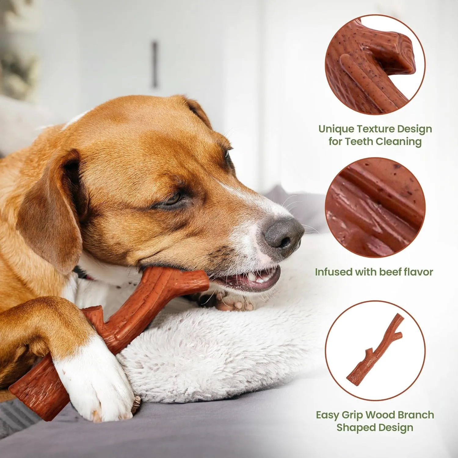 SPOT Bam-Bones plus Branch -Bamboo Fiber & Nylon, Durable Long Lasting Dog Chew for Aggressive Chewers – Great Toy for Adult Dogs & Teething Puppies under 90Lbs, Non-Splintering, 9.5In, Beef Flavor