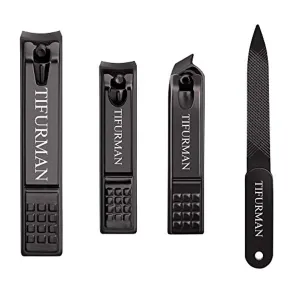 TIFURMAN Nail Clippers Set Black Matte Stainless Steel Nail Clippers for Men and Women, Perfect 4pcs Nail Clippers Set : Fingernail & Thick Toenail & Ingrown Nail Clippers & Nail File(Black)