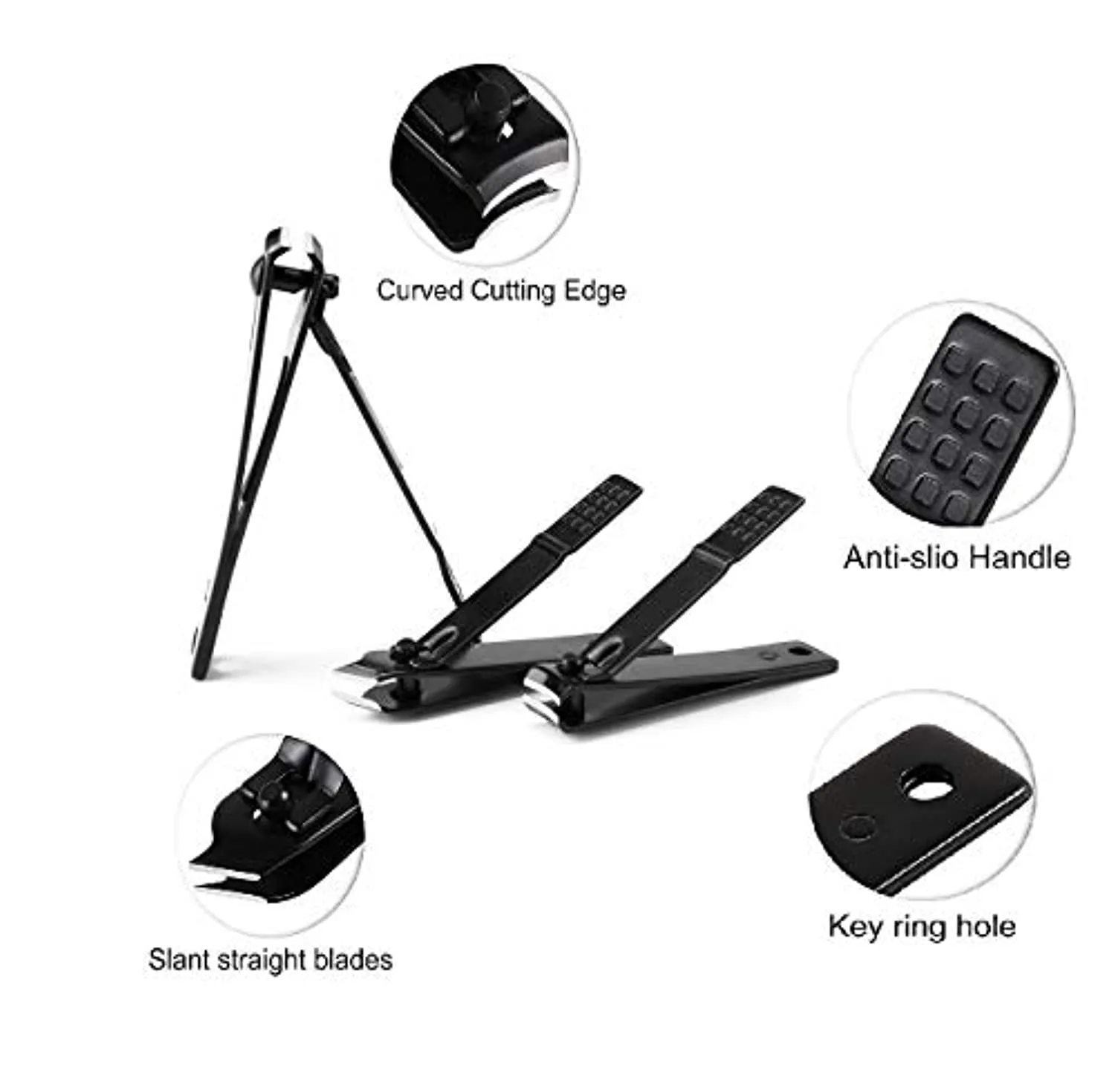 TIFURMAN Nail Clippers Set Black Matte Stainless Steel Nail Clippers for Men and Women, Perfect 4pcs Nail Clippers Set : Fingernail & Thick Toenail & Ingrown Nail Clippers & Nail File(Black)