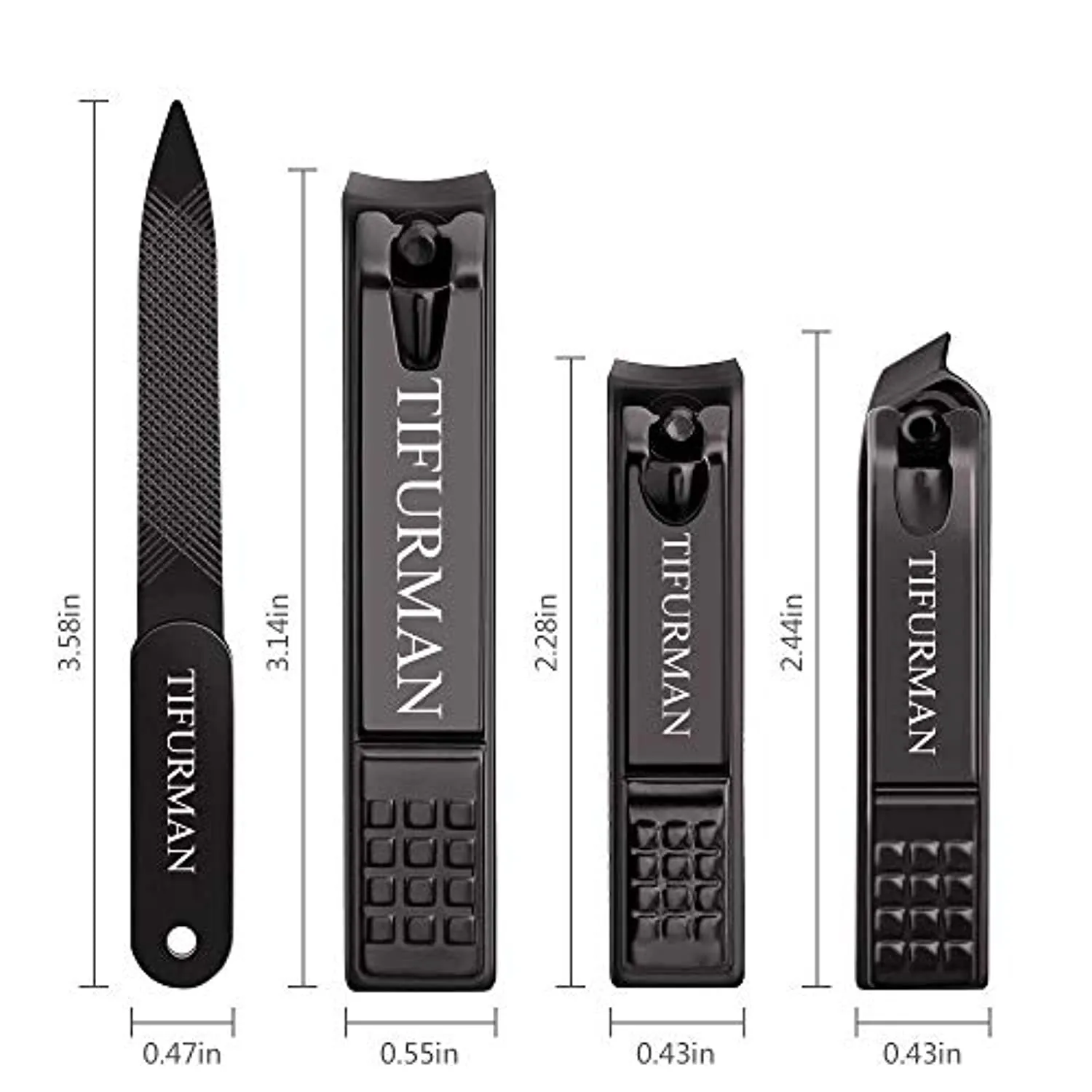 TIFURMAN Nail Clippers Set Black Matte Stainless Steel Nail Clippers for Men and Women, Perfect 4pcs Nail Clippers Set : Fingernail & Thick Toenail & Ingrown Nail Clippers & Nail File(Black)
