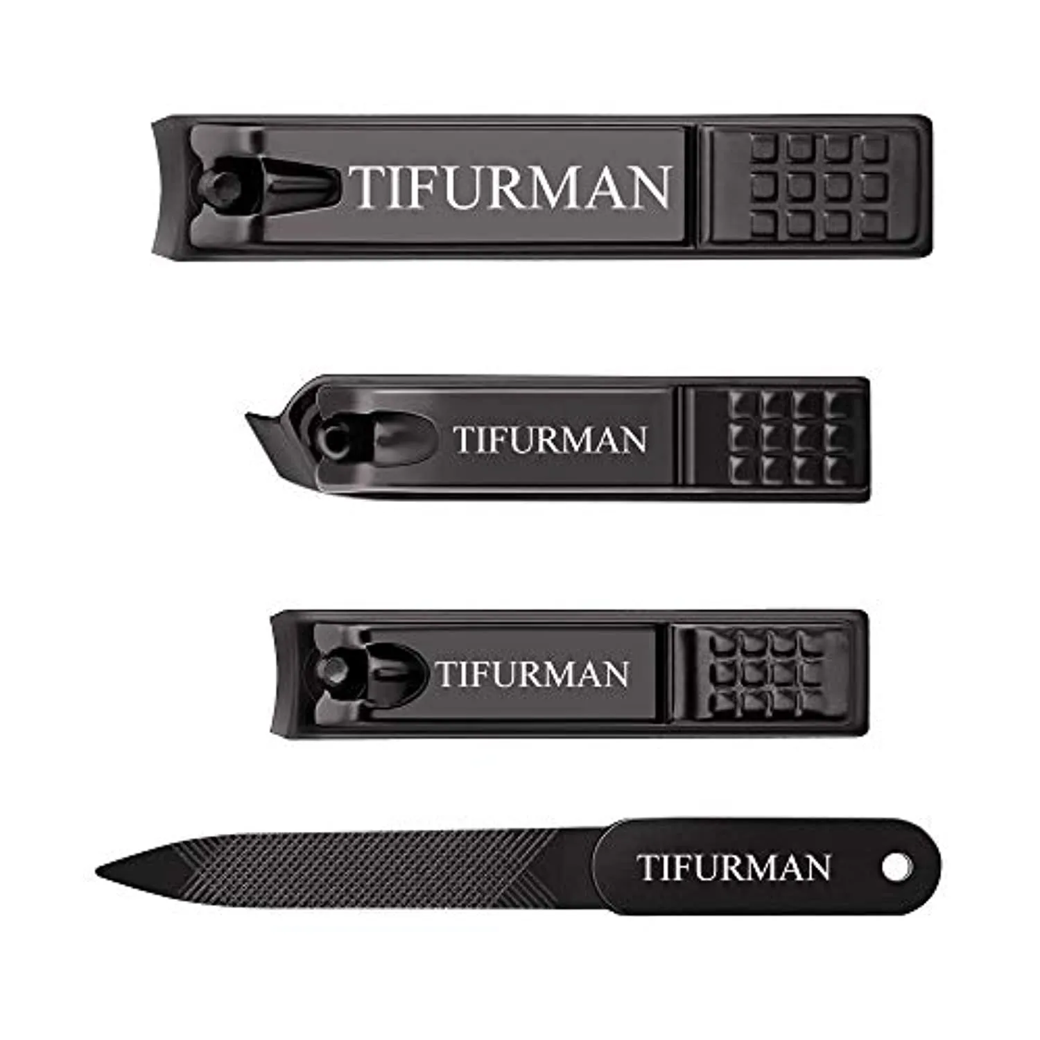 TIFURMAN Nail Clippers Set Black Matte Stainless Steel Nail Clippers for Men and Women, Perfect 4pcs Nail Clippers Set : Fingernail & Thick Toenail & Ingrown Nail Clippers & Nail File(Black)