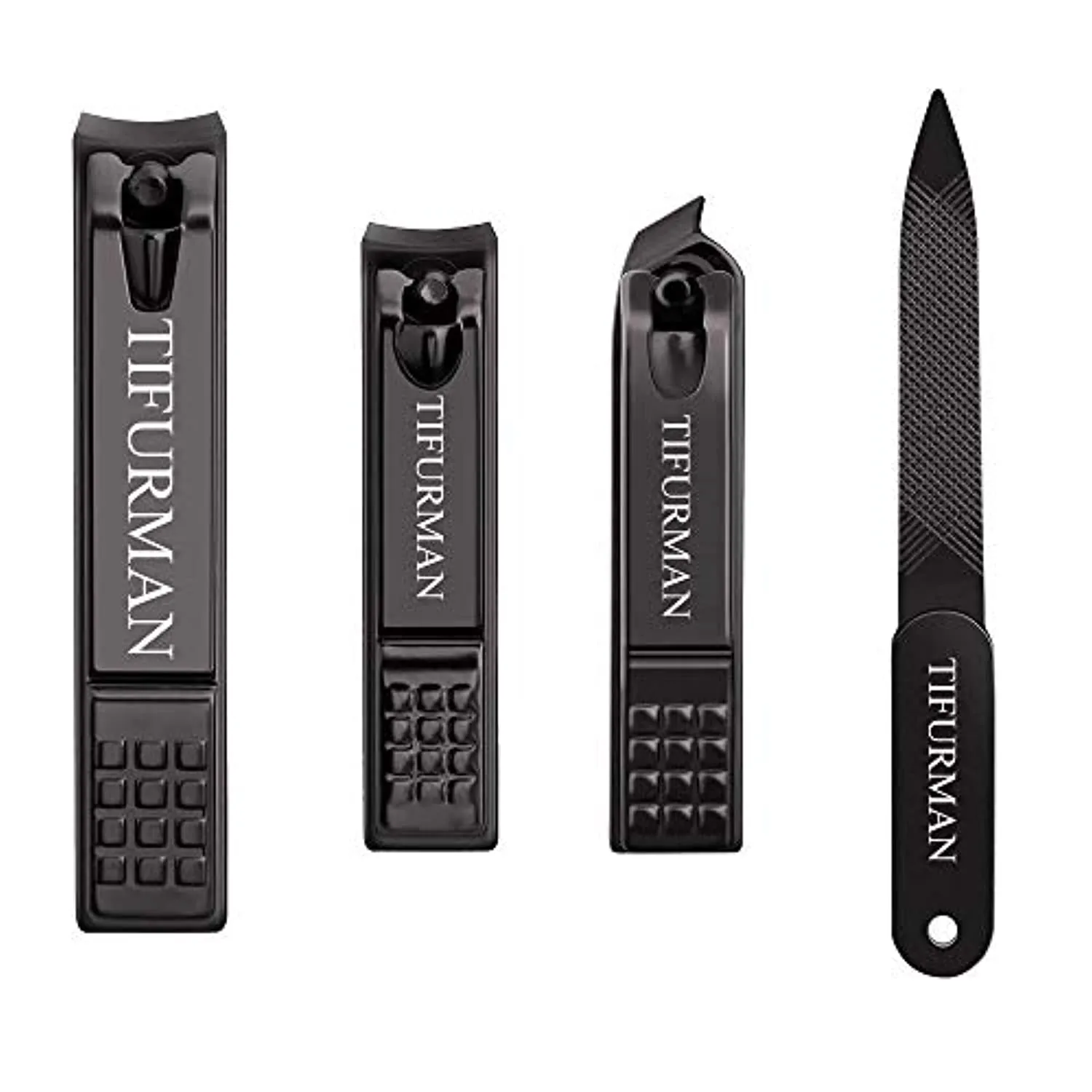 TIFURMAN Nail Clippers Set Black Matte Stainless Steel Nail Clippers for Men and Women, Perfect 4pcs Nail Clippers Set : Fingernail & Thick Toenail & Ingrown Nail Clippers & Nail File(Black)