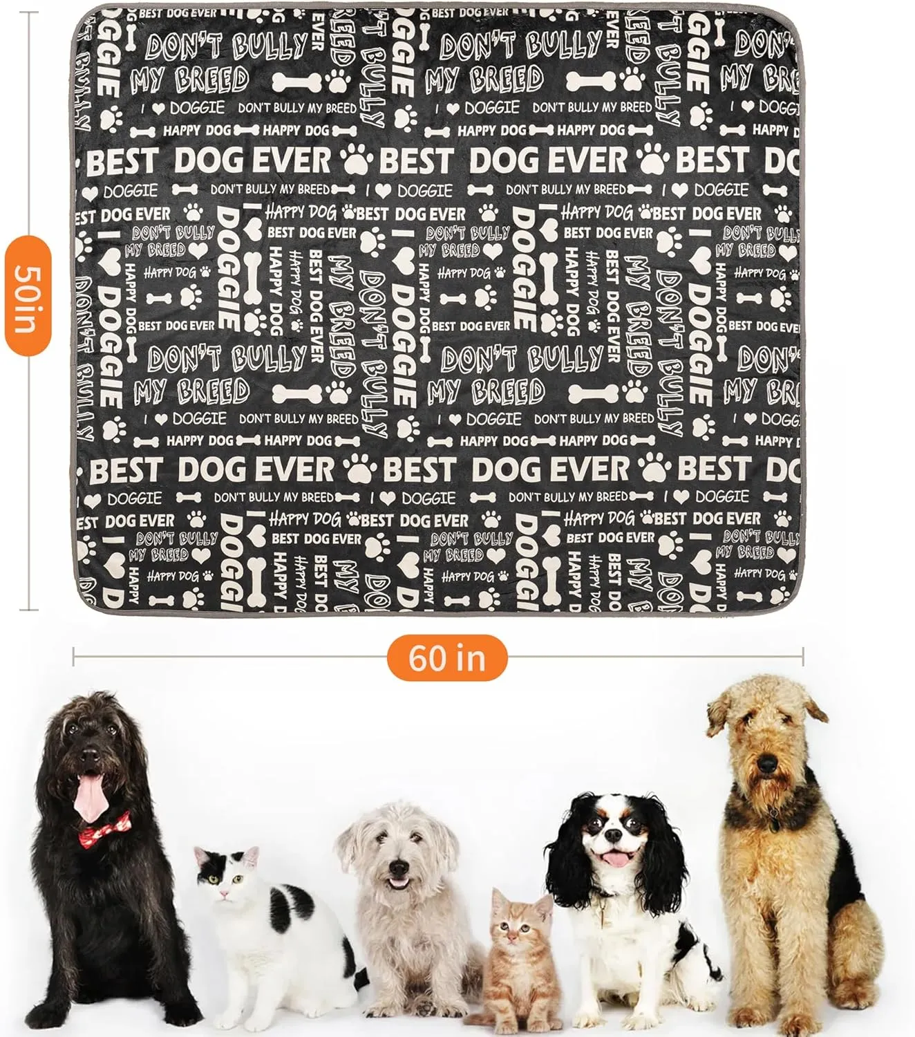 Waterproof Dog Blankets Pet Blanket 50"x60", Soft Fluffy Sofa Car Bed Protector, Reversible Sherpa Fleece Dog Blanket for Large Dogs (Letters)