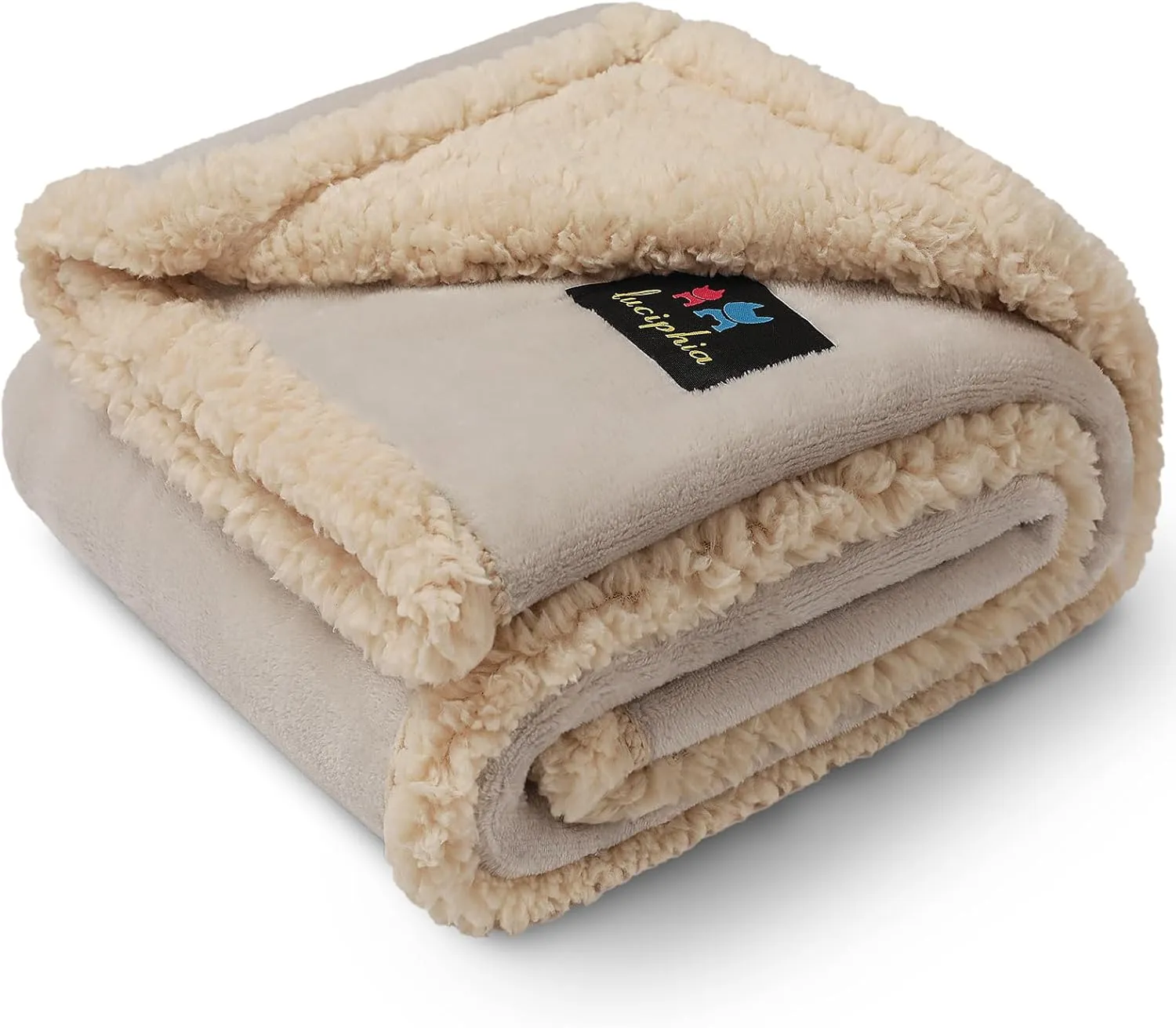Waterproof Pet Blanket, Liquid Pee Proof Dog Blanket for Sofa Bed Couch, Reversible Sherpa Fleece Furniture Protector Cover for Small Medium Large Dogs Cats, Grey Beige Small40" x 28"