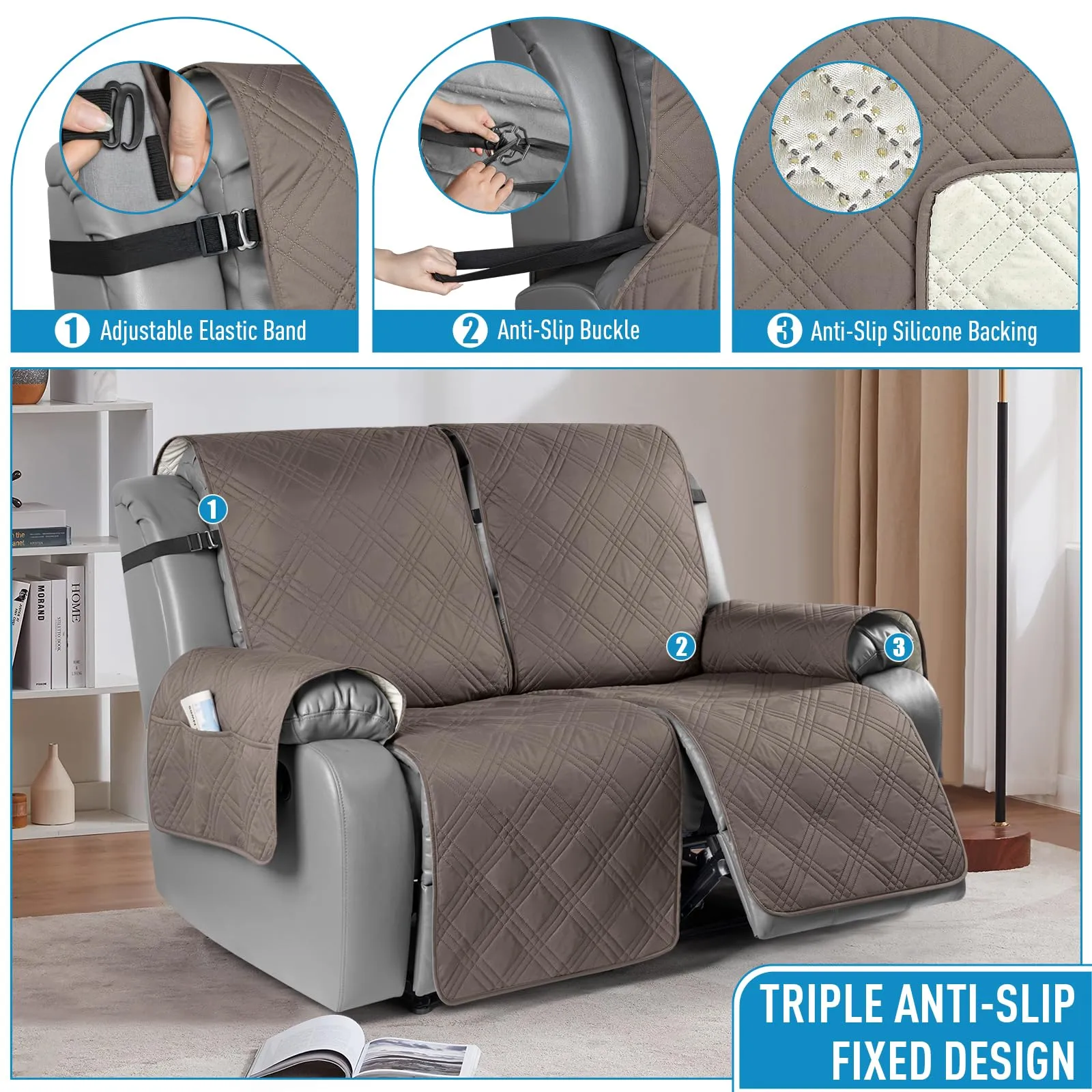 Waterproof Recliner Chair Cover with Double Straps