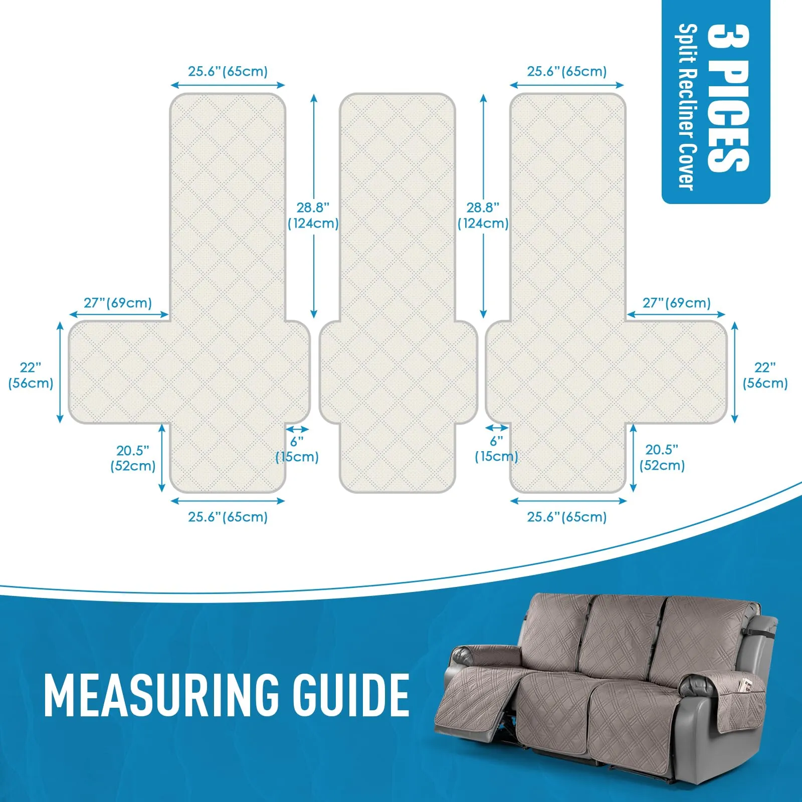 Waterproof Recliner Chair Cover with Double Straps