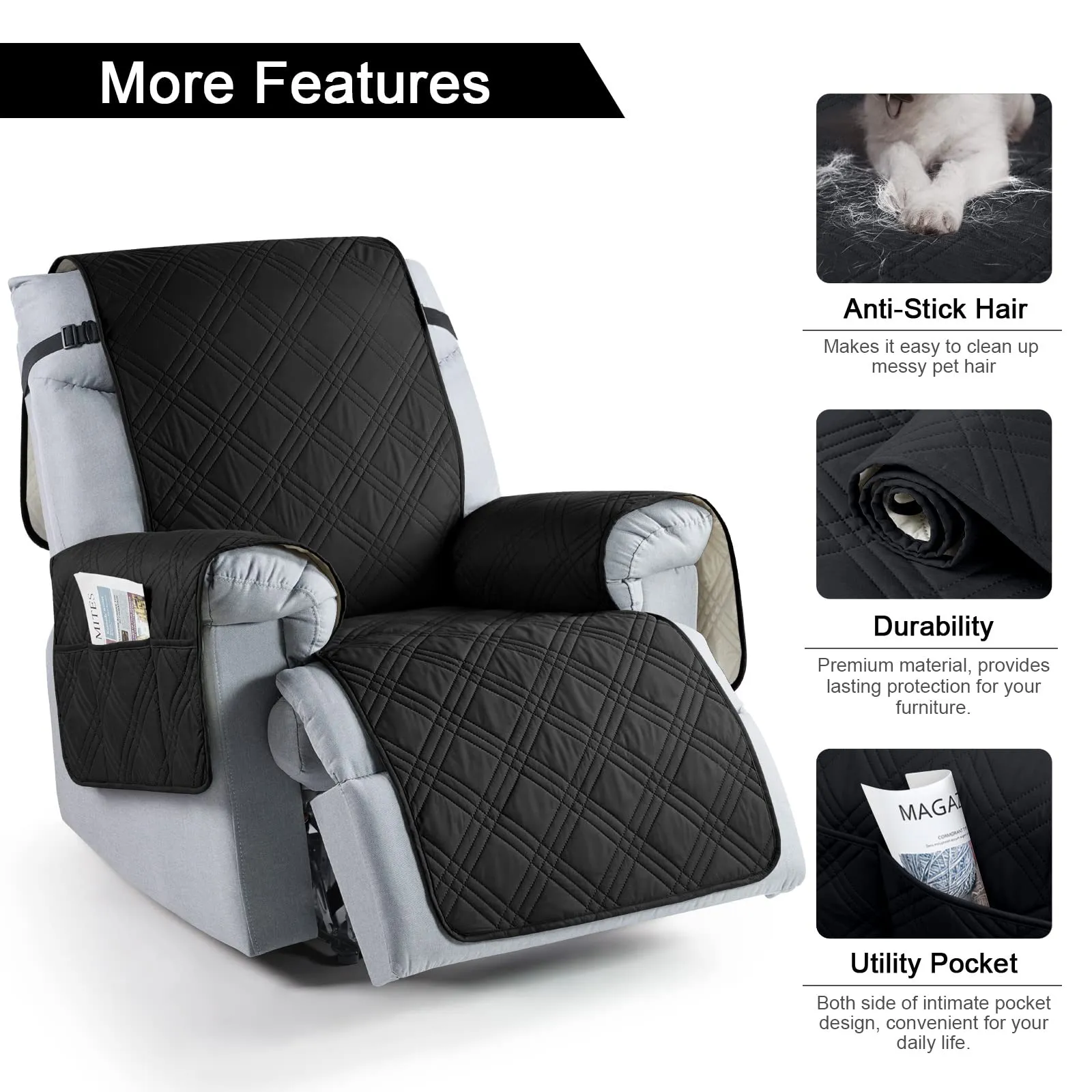Waterproof Recliner Chair Cover with Double Straps