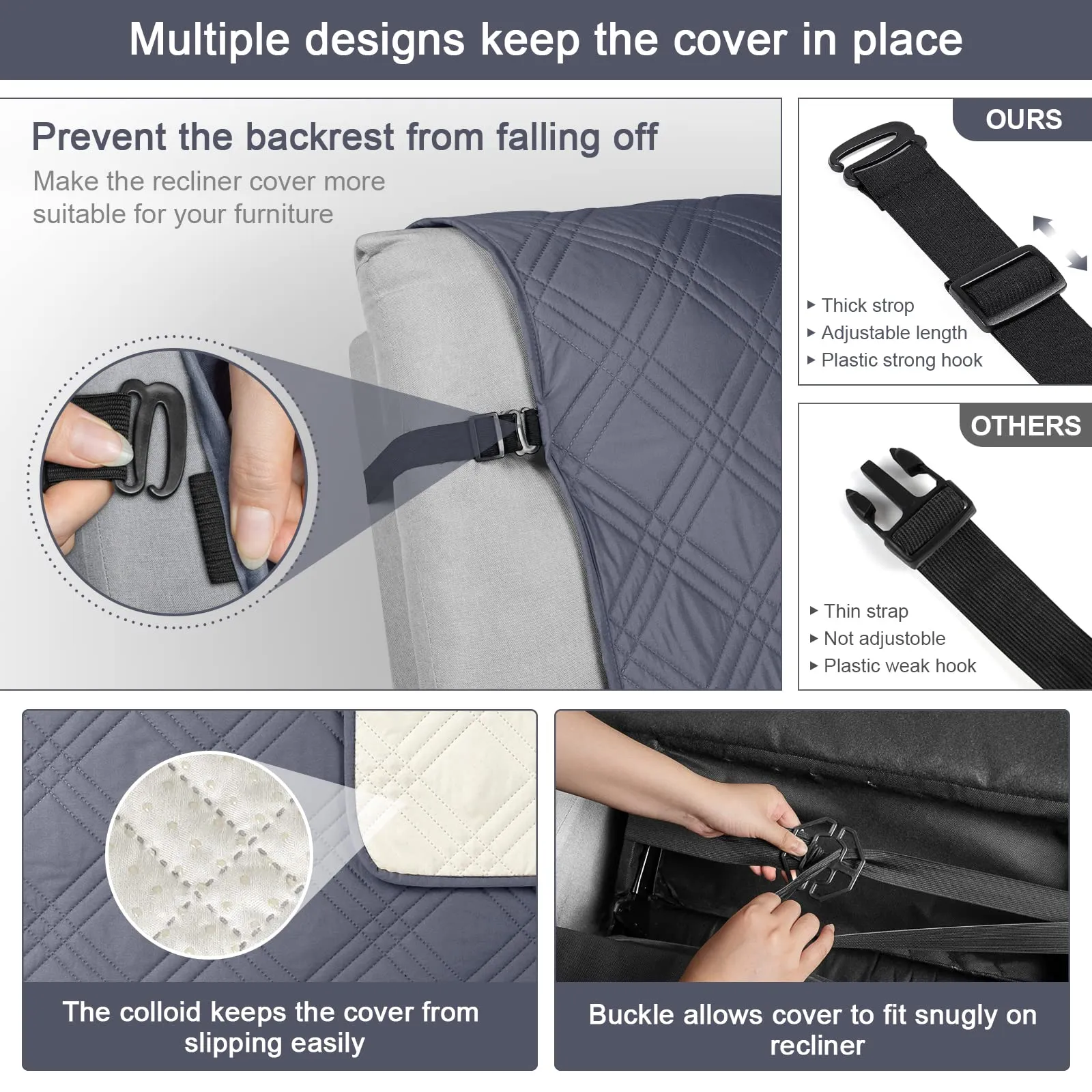Waterproof Recliner Chair Cover with Double Straps