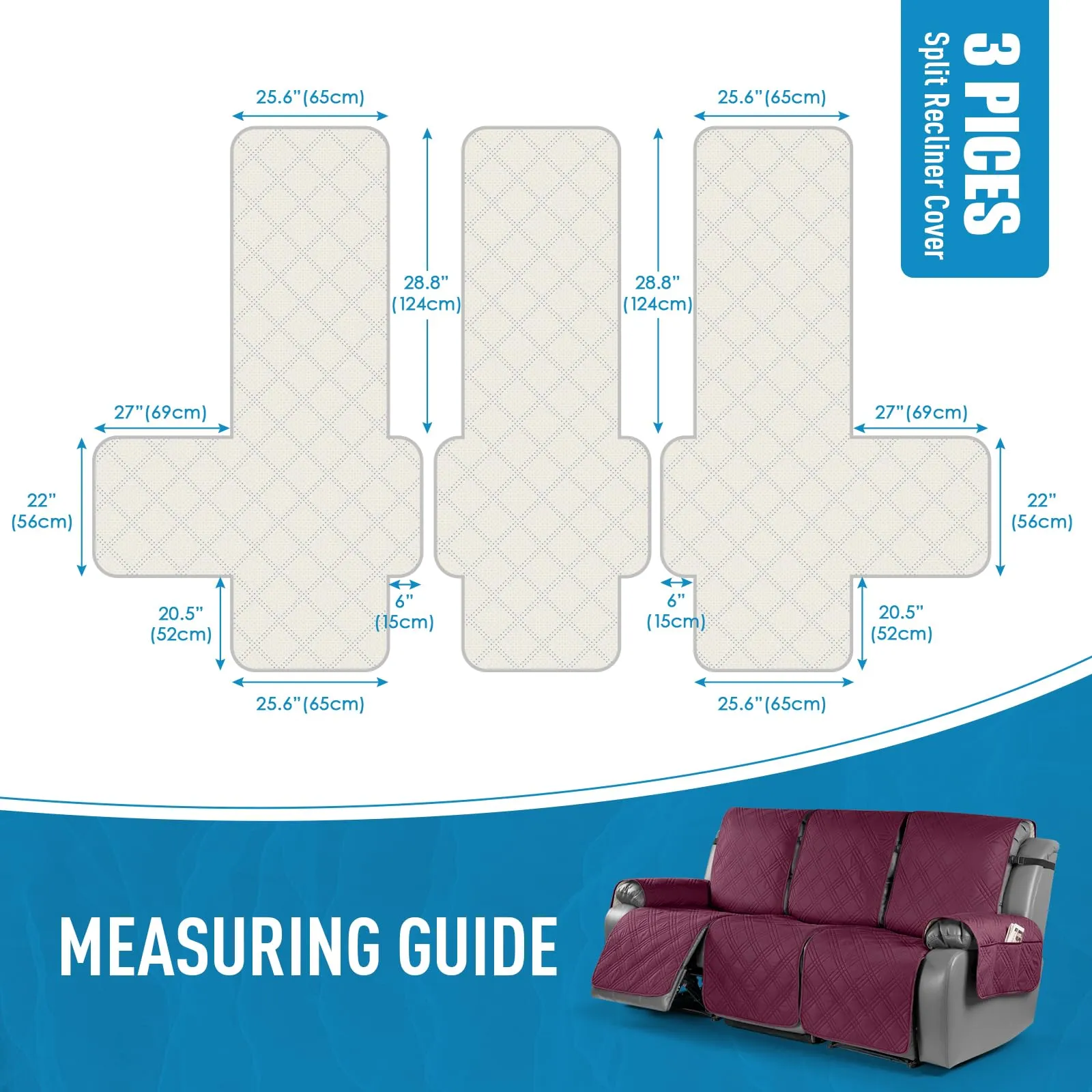 Waterproof Recliner Chair Cover with Double Straps