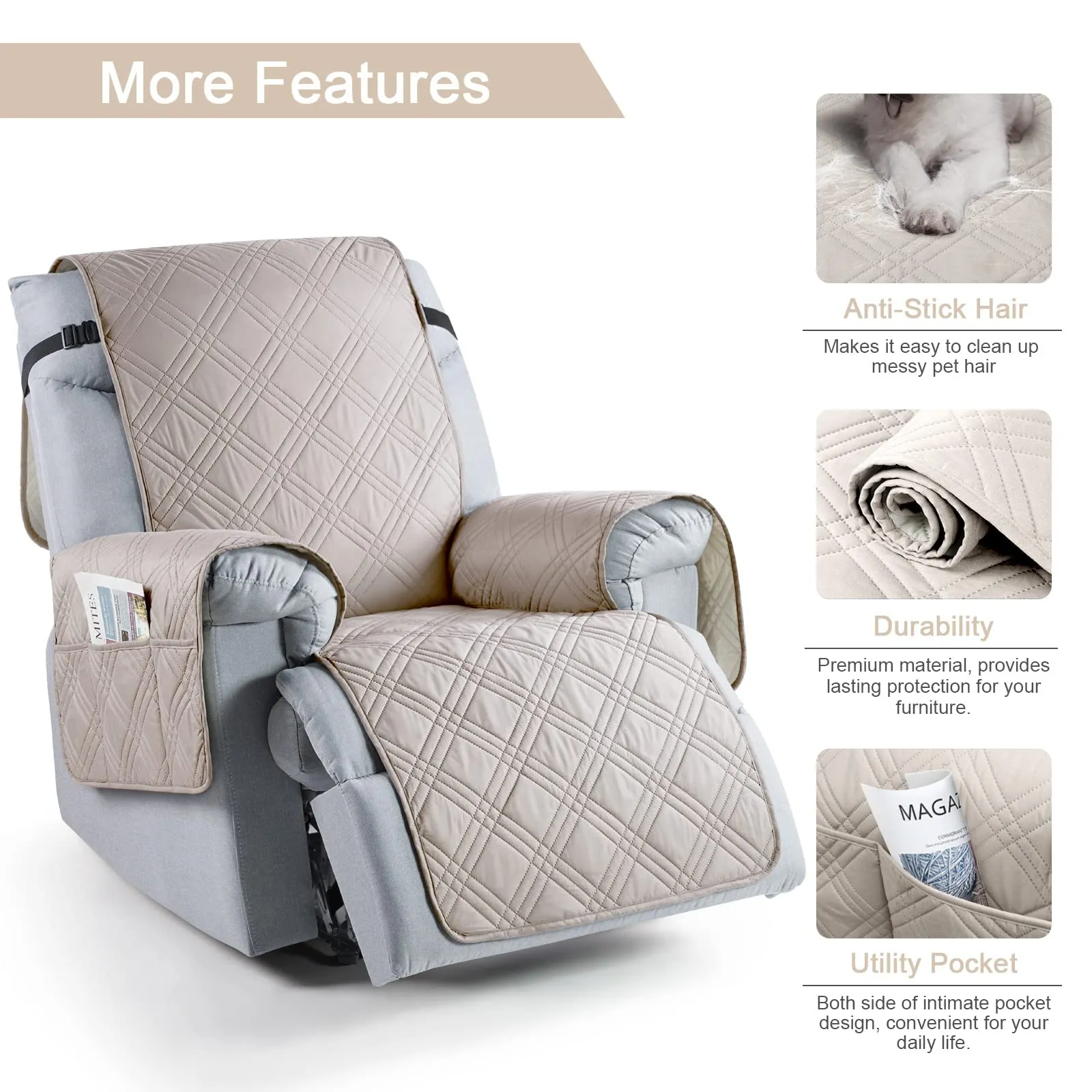 Waterproof Recliner Chair Cover with Double Straps