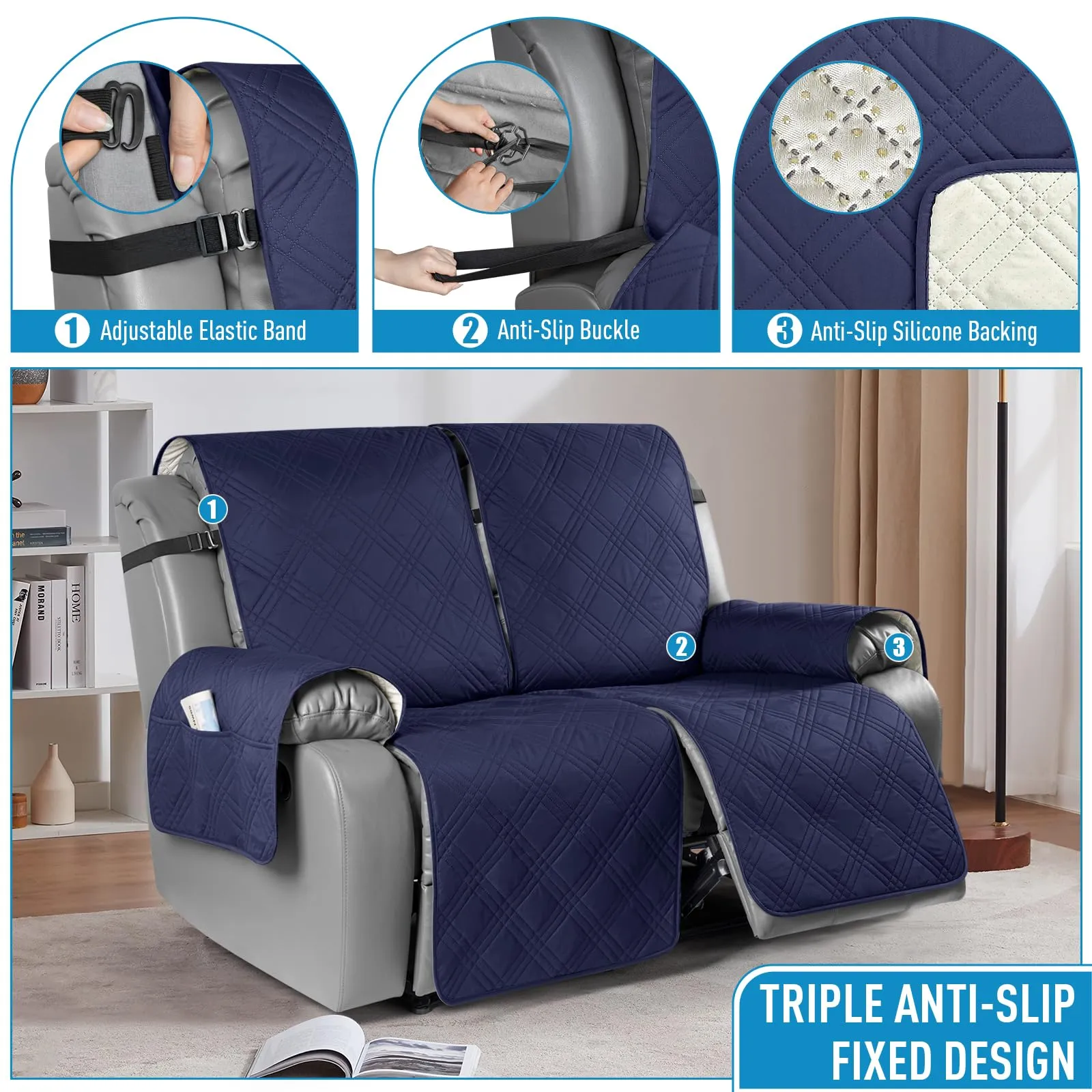 Waterproof Recliner Chair Cover with Double Straps