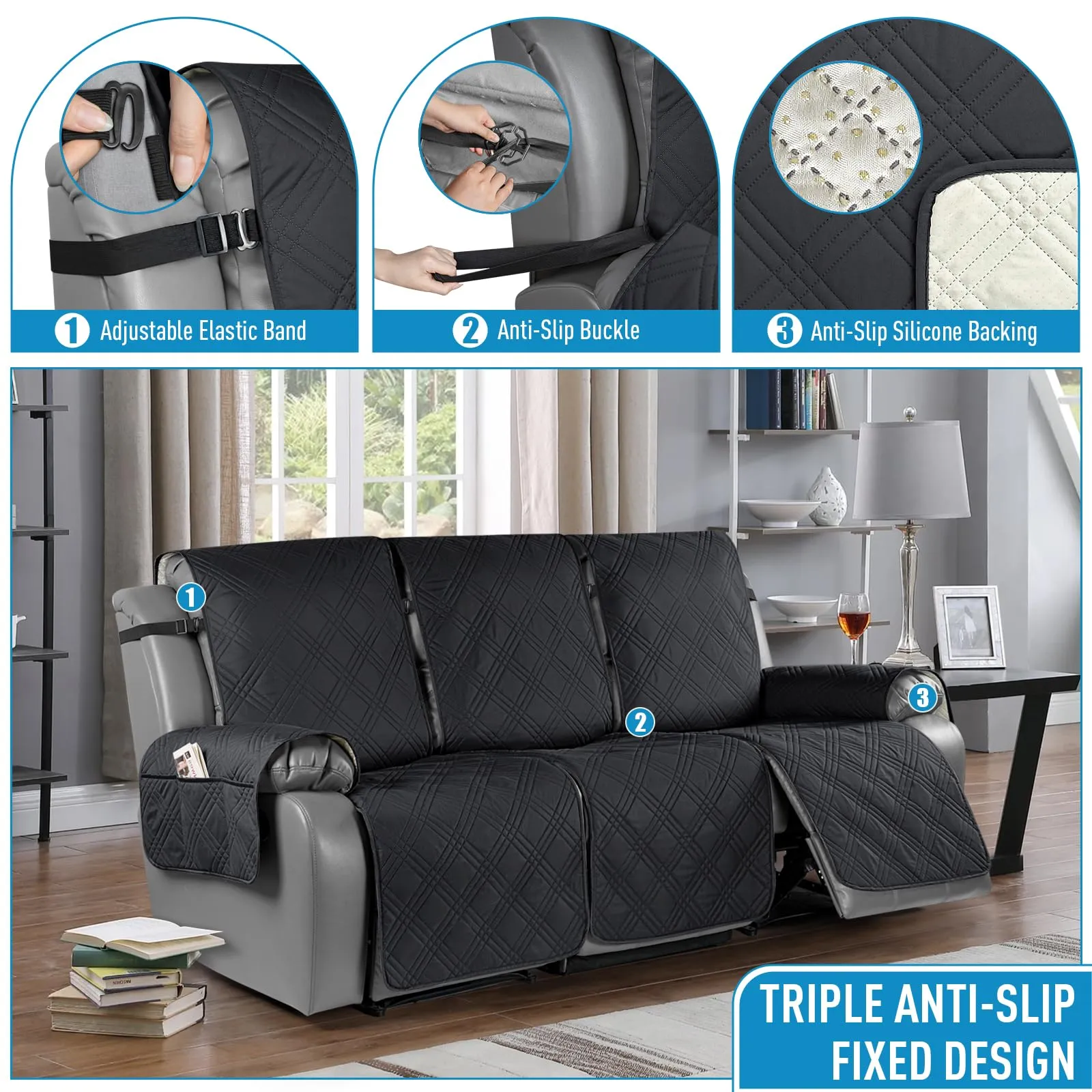 Waterproof Recliner Chair Cover with Double Straps