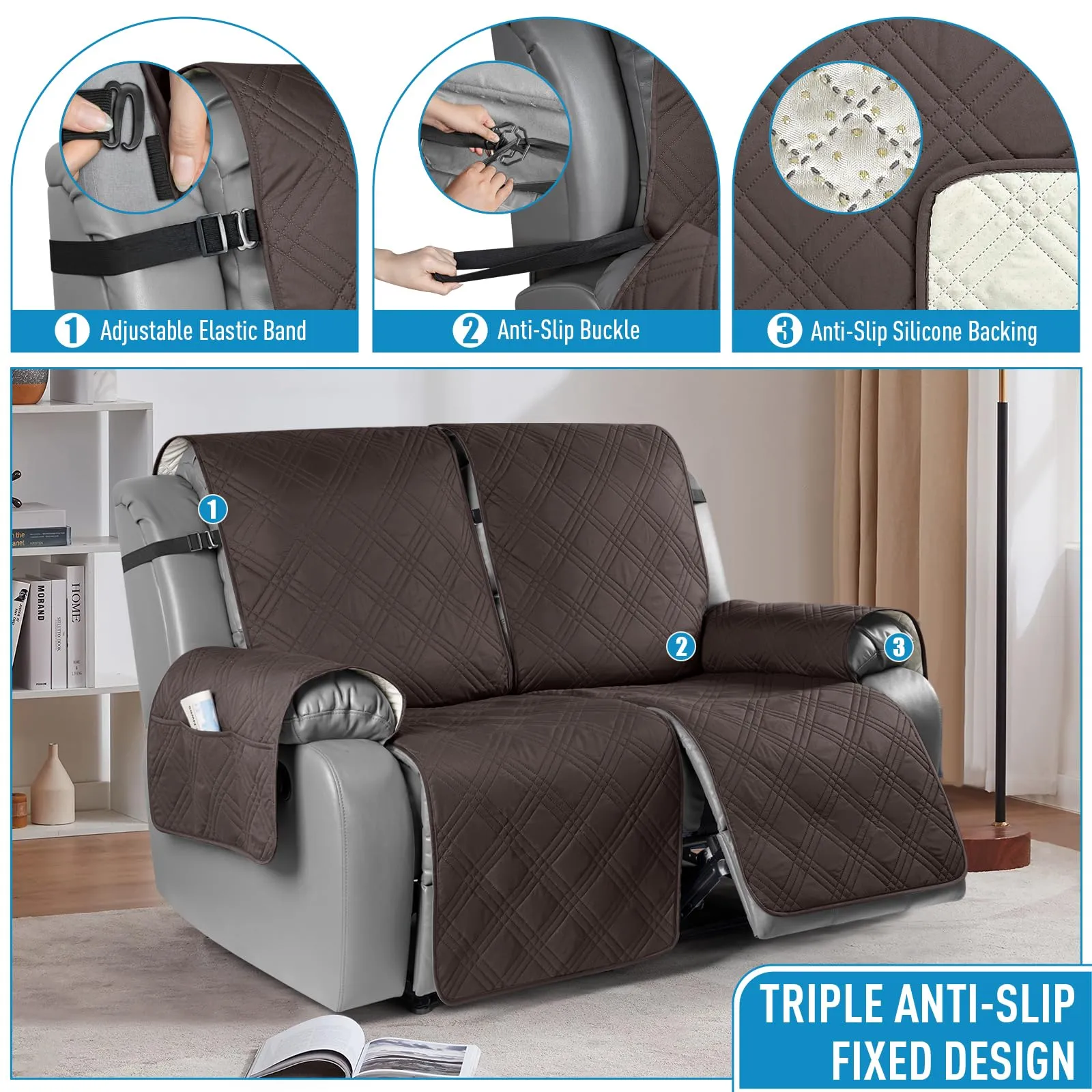 Waterproof Recliner Chair Cover with Double Straps