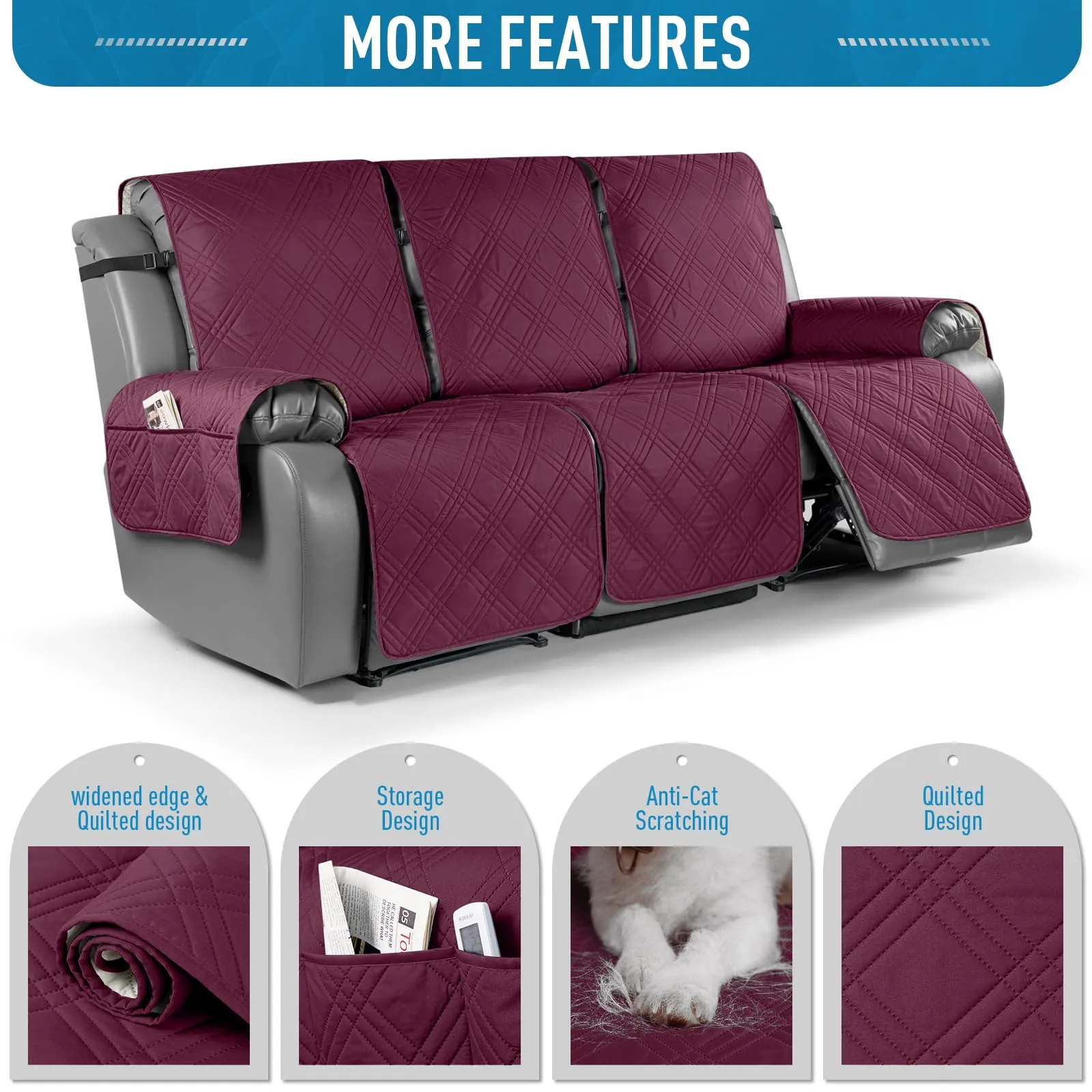 Waterproof Recliner Chair Cover with Double Straps