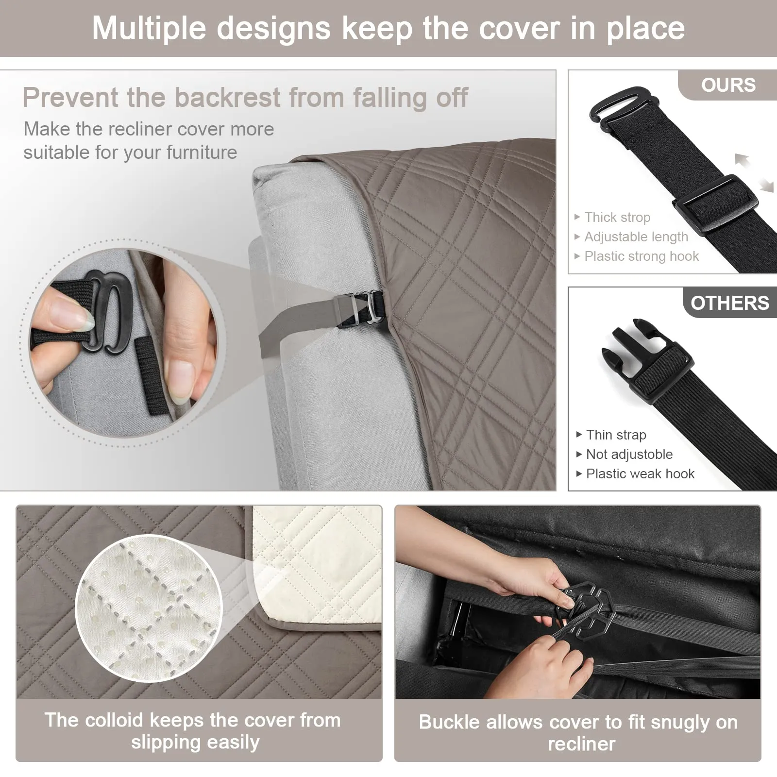 Waterproof Recliner Chair Cover with Double Straps