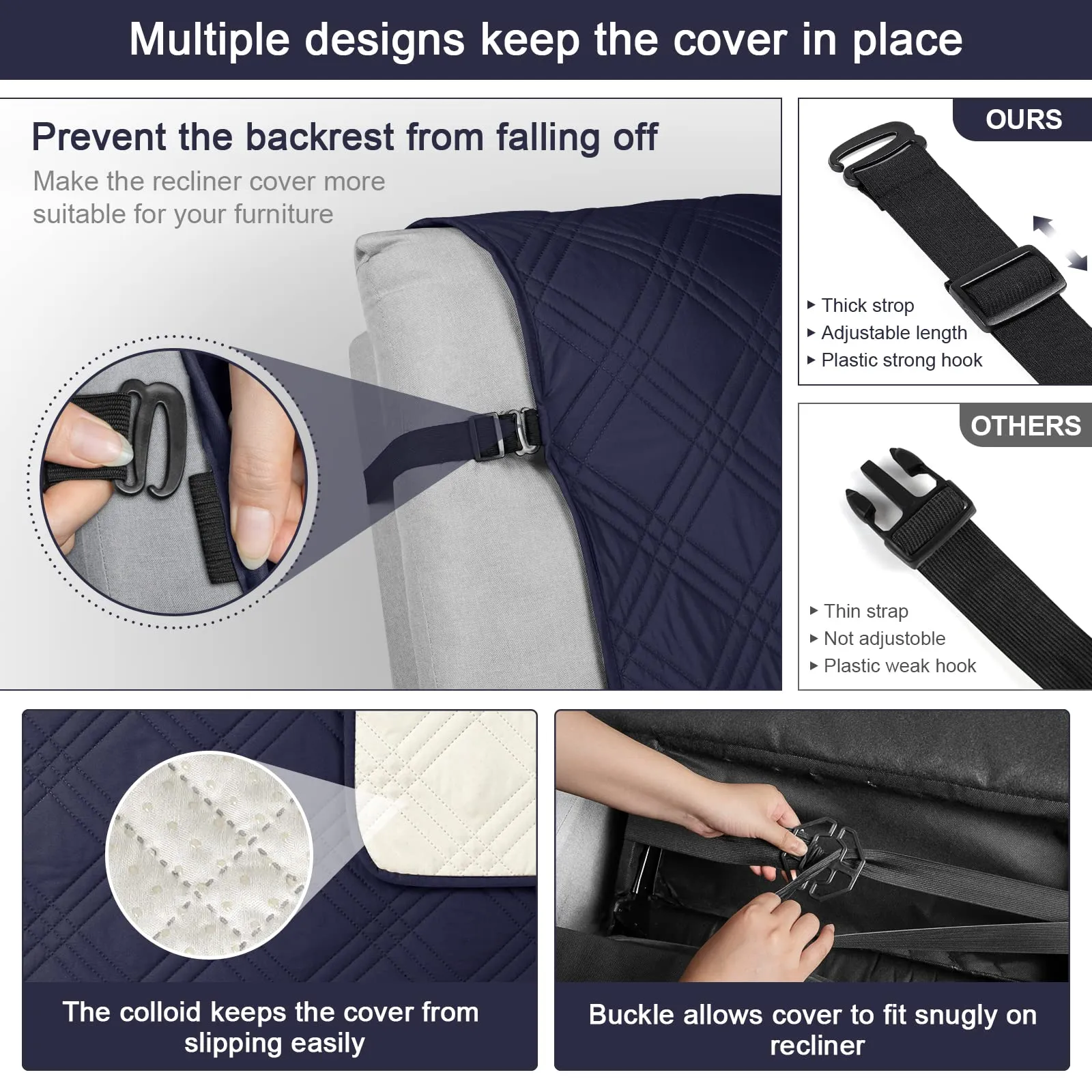Waterproof Recliner Chair Cover with Double Straps