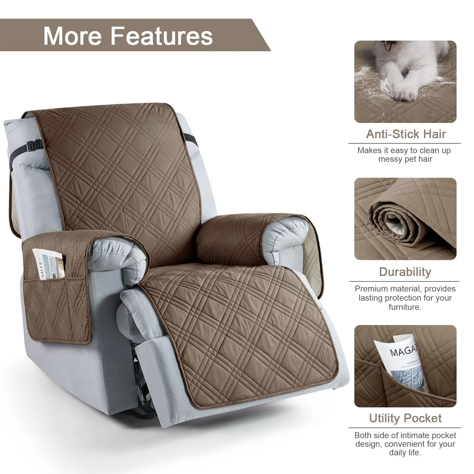 Waterproof Recliner Chair Cover with Double Straps