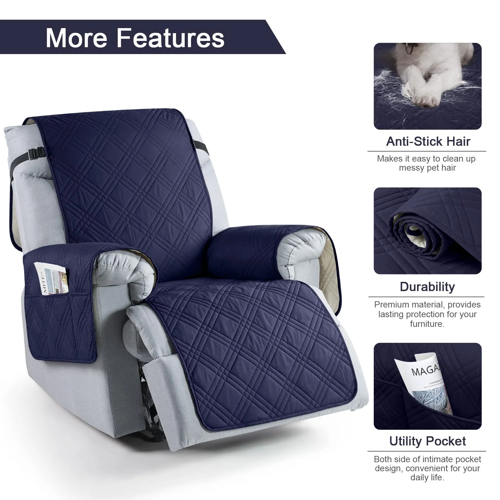 Waterproof Recliner Chair Cover with Double Straps