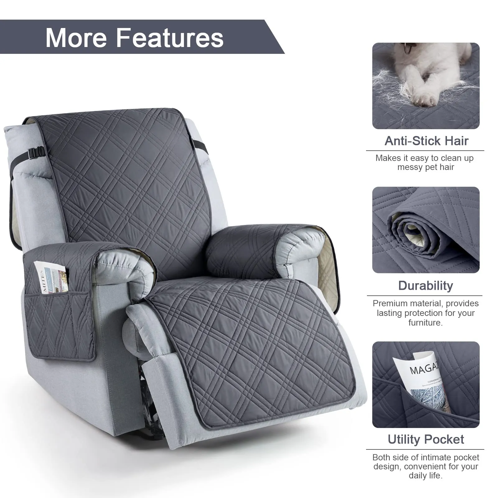 Waterproof Recliner Chair Cover with Double Straps