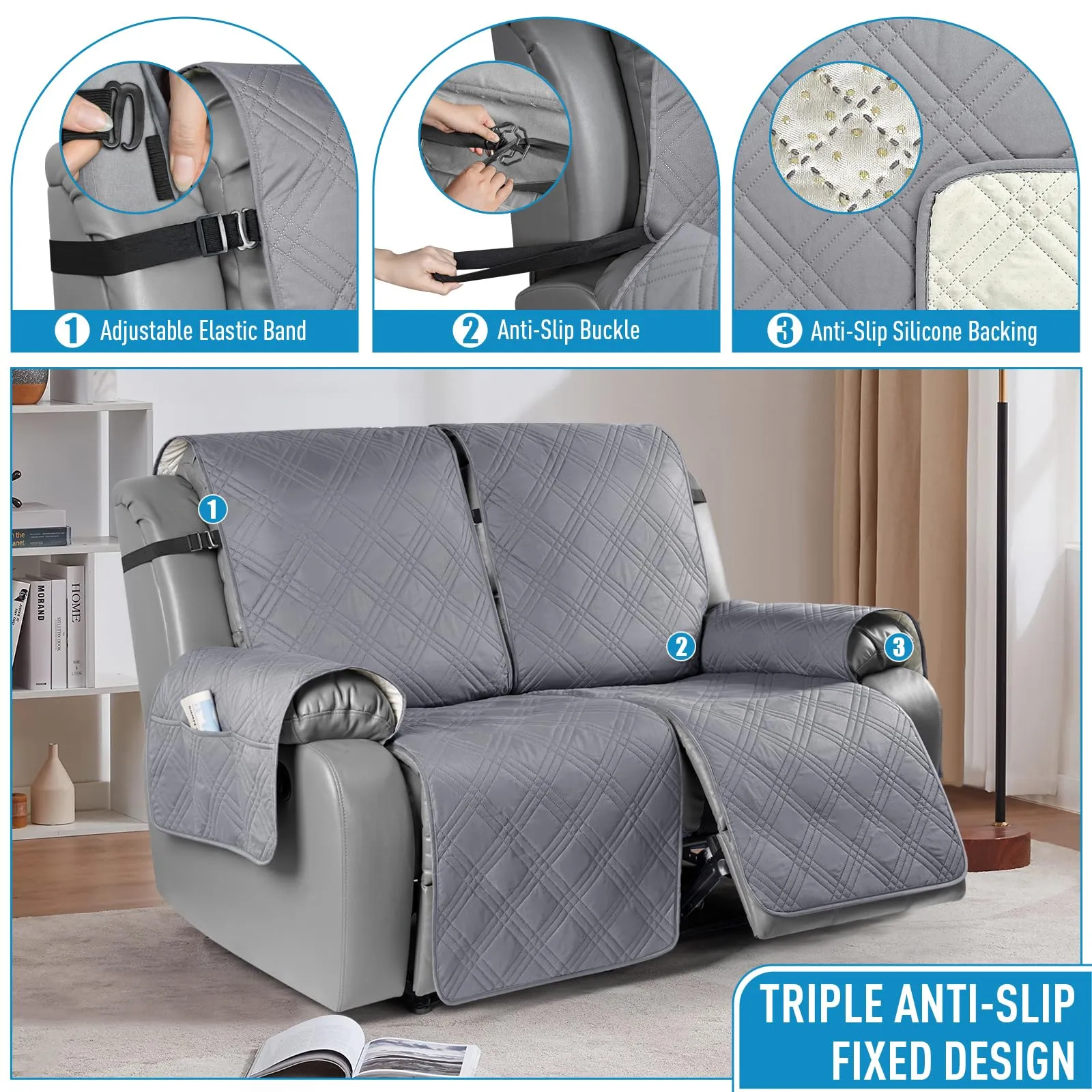 Waterproof Recliner Chair Cover with Double Straps