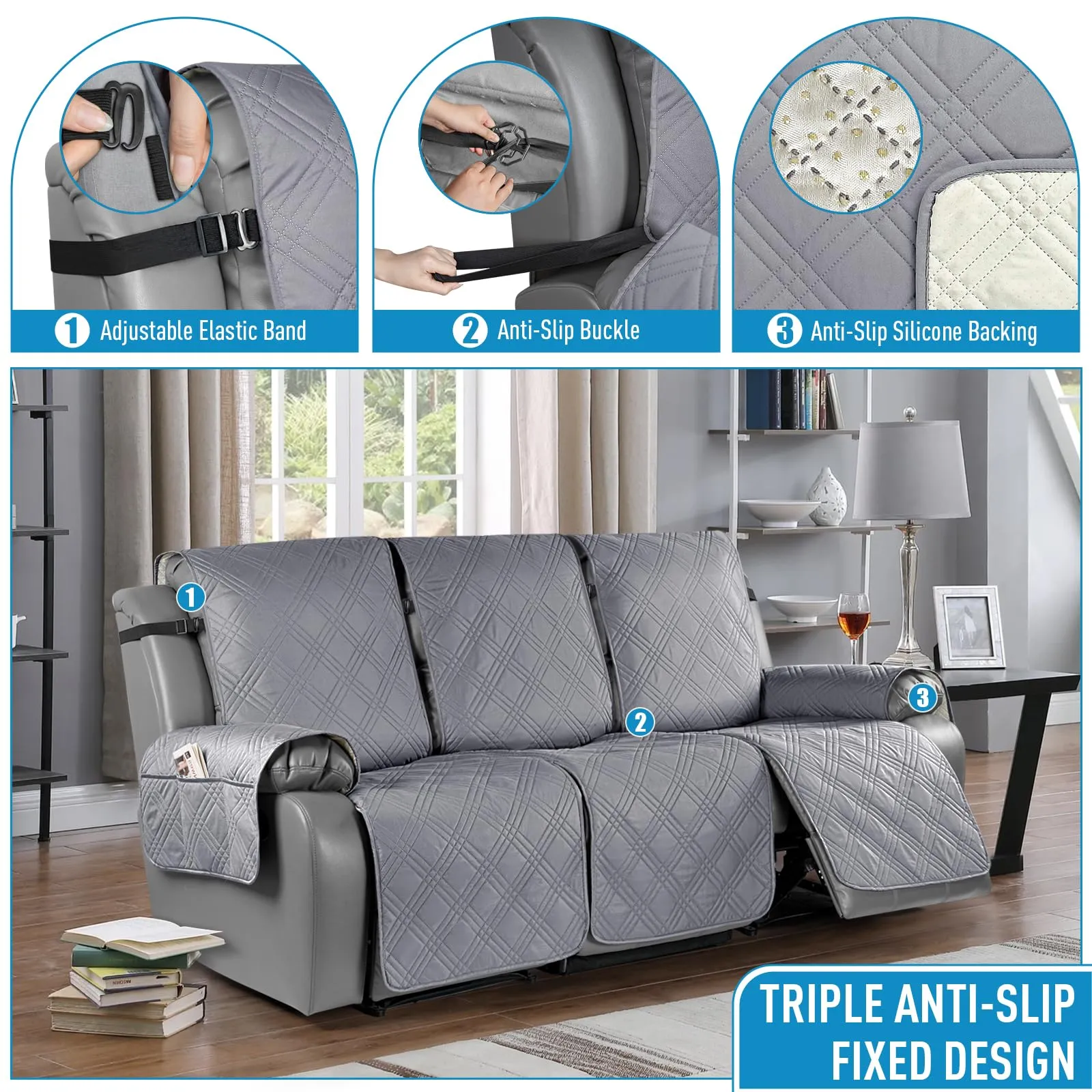 Waterproof Recliner Chair Cover with Double Straps