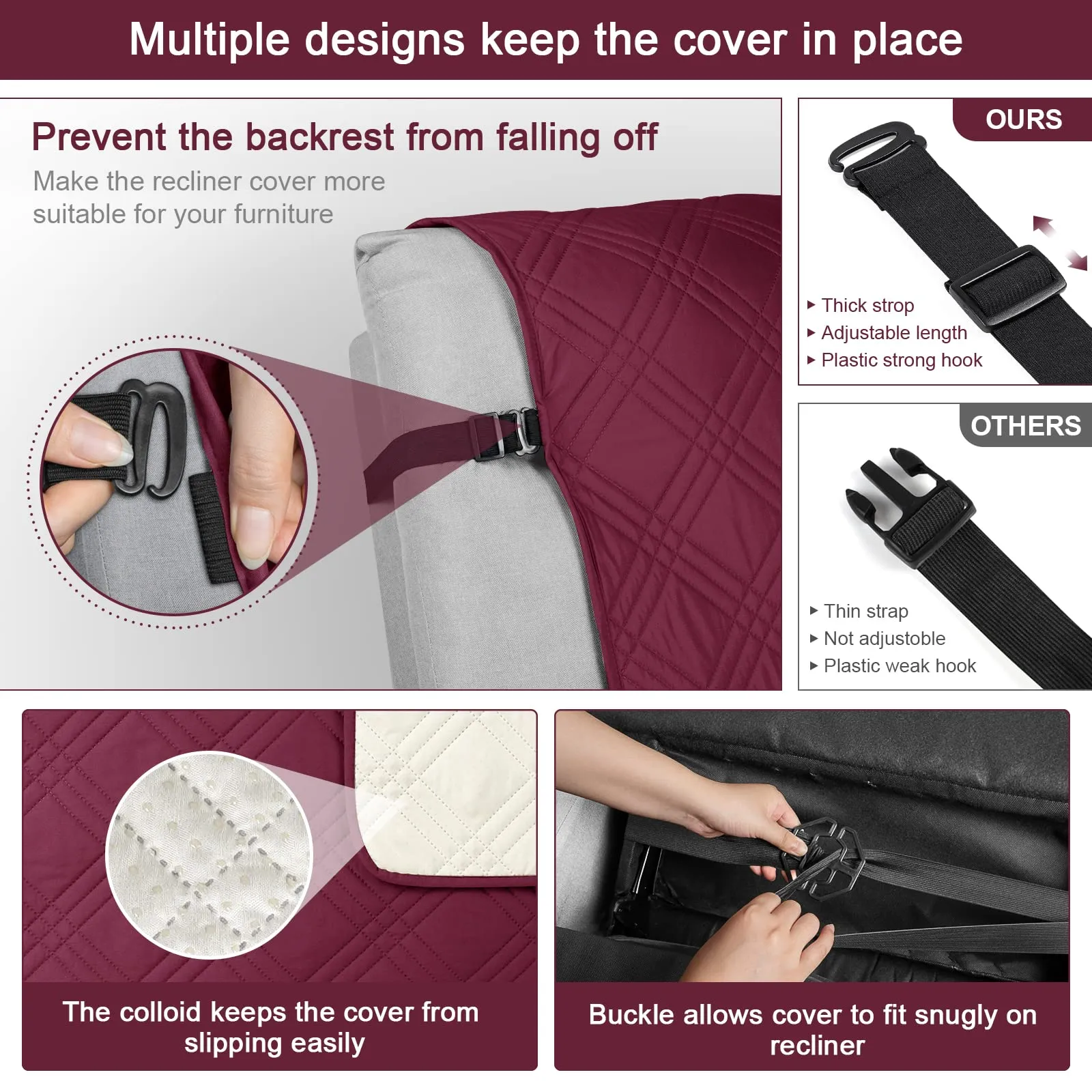 Waterproof Recliner Chair Cover with Double Straps