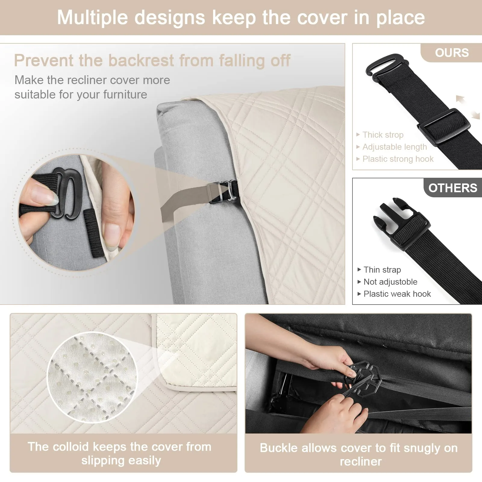 Waterproof Recliner Chair Cover with Double Straps