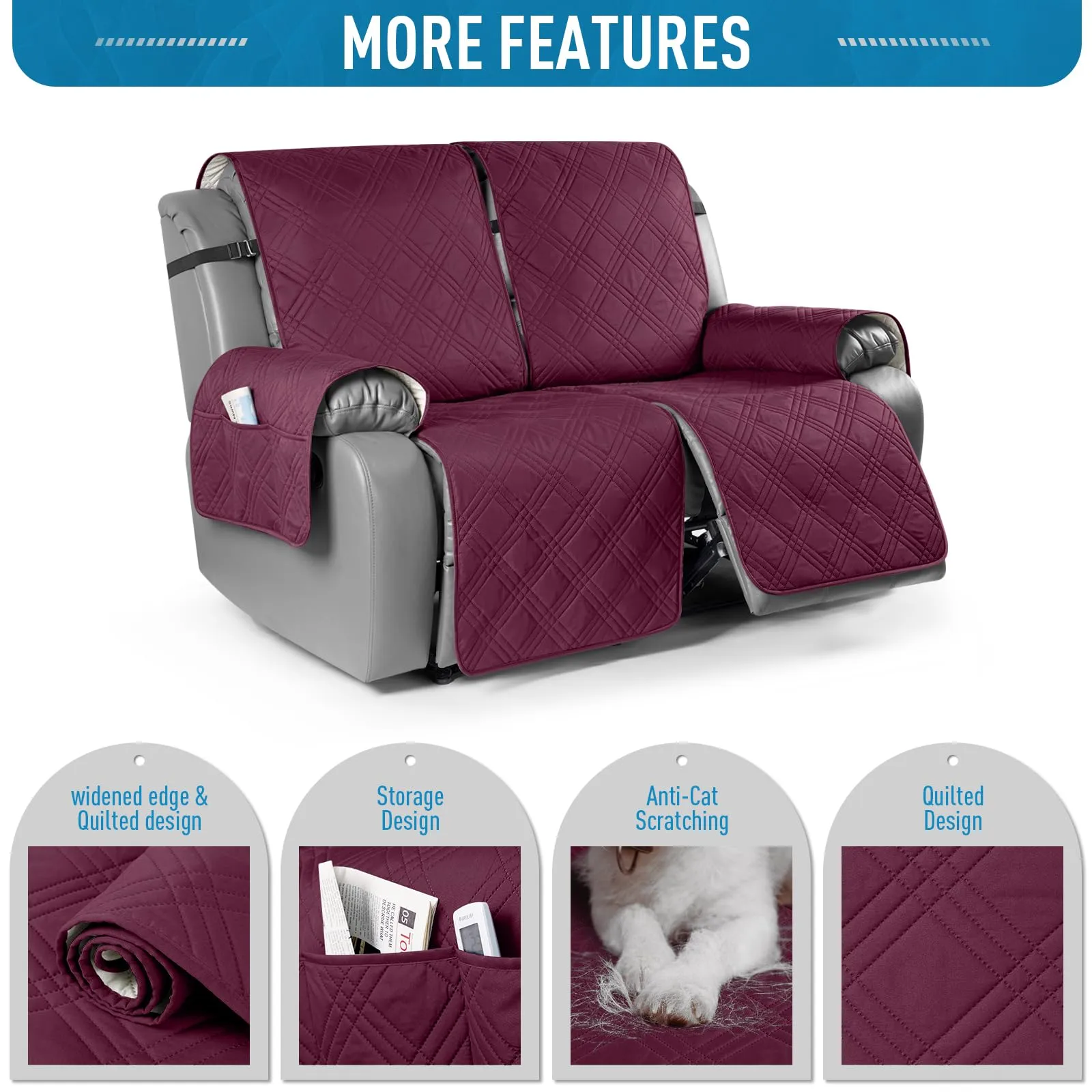 Waterproof Recliner Chair Cover with Double Straps