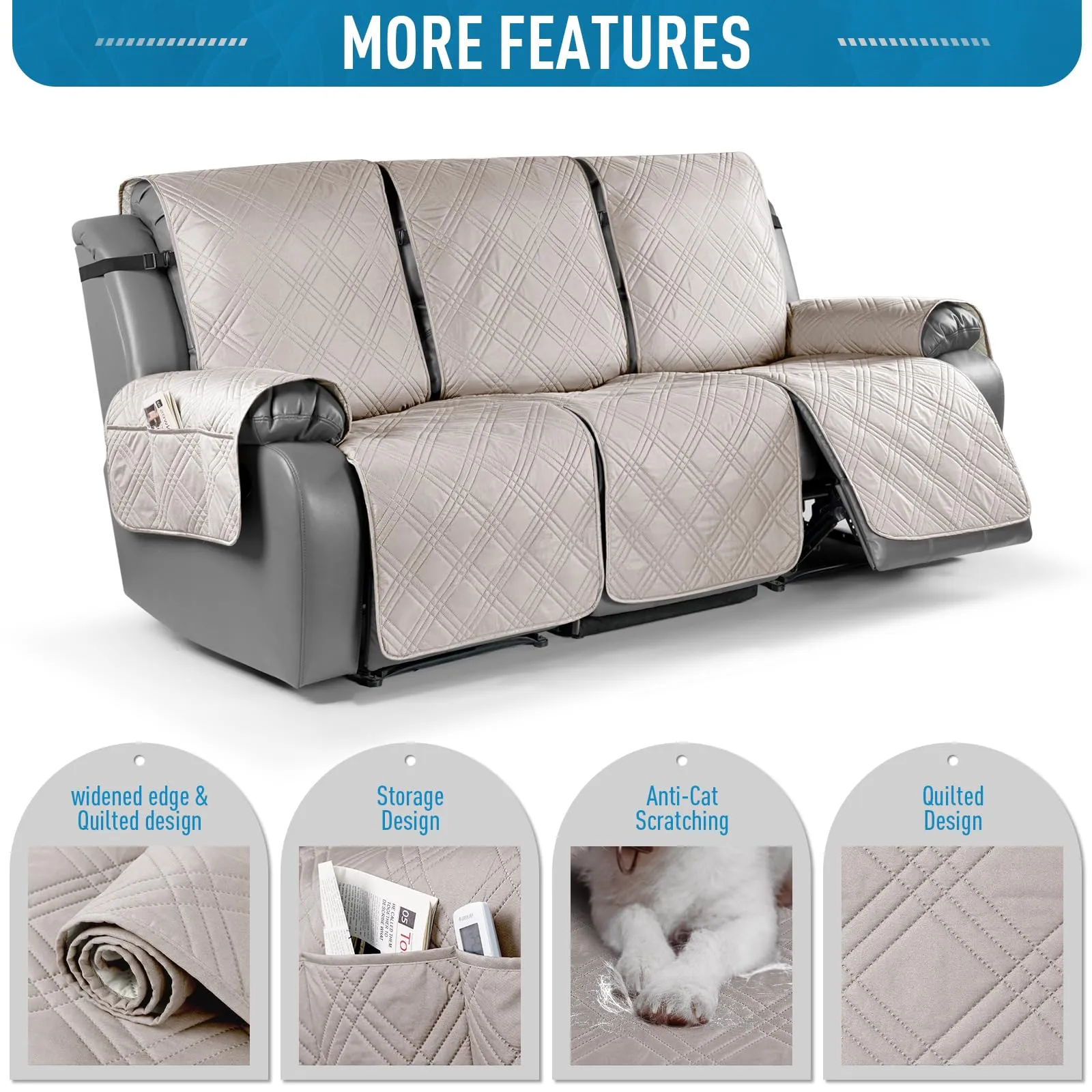 Waterproof Recliner Chair Cover with Double Straps