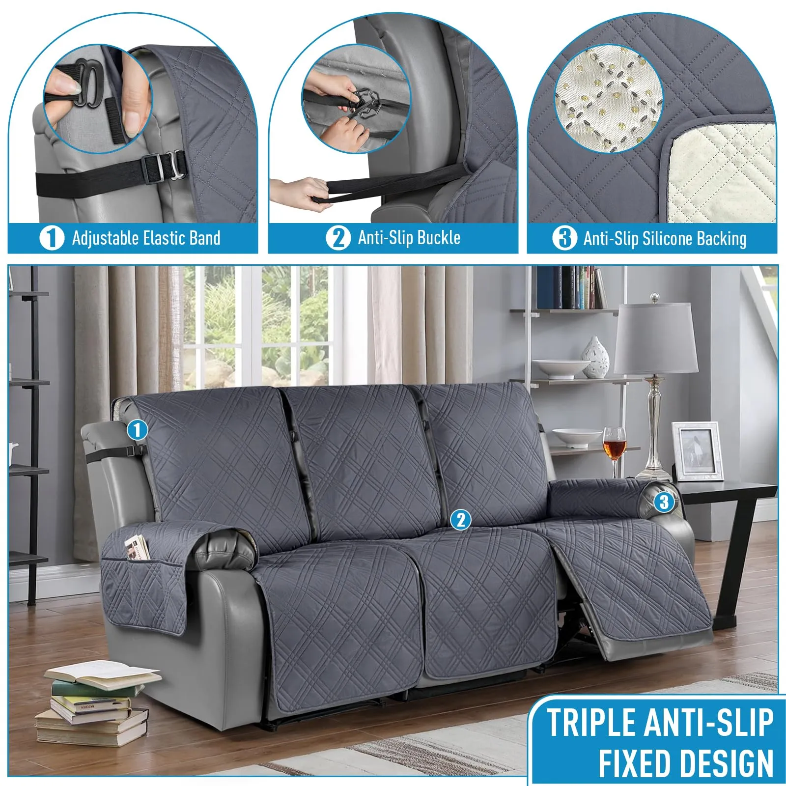 Waterproof Recliner Chair Cover with Double Straps
