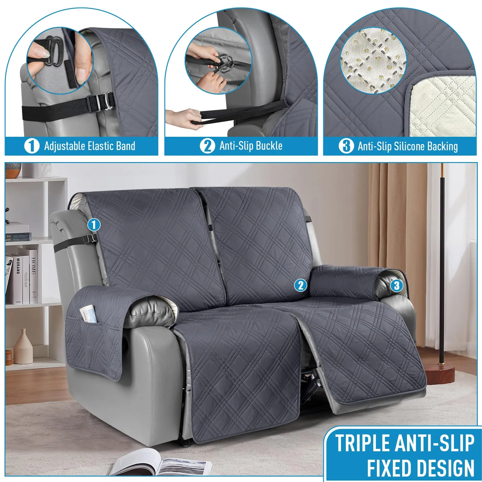 Waterproof Recliner Chair Cover with Double Straps