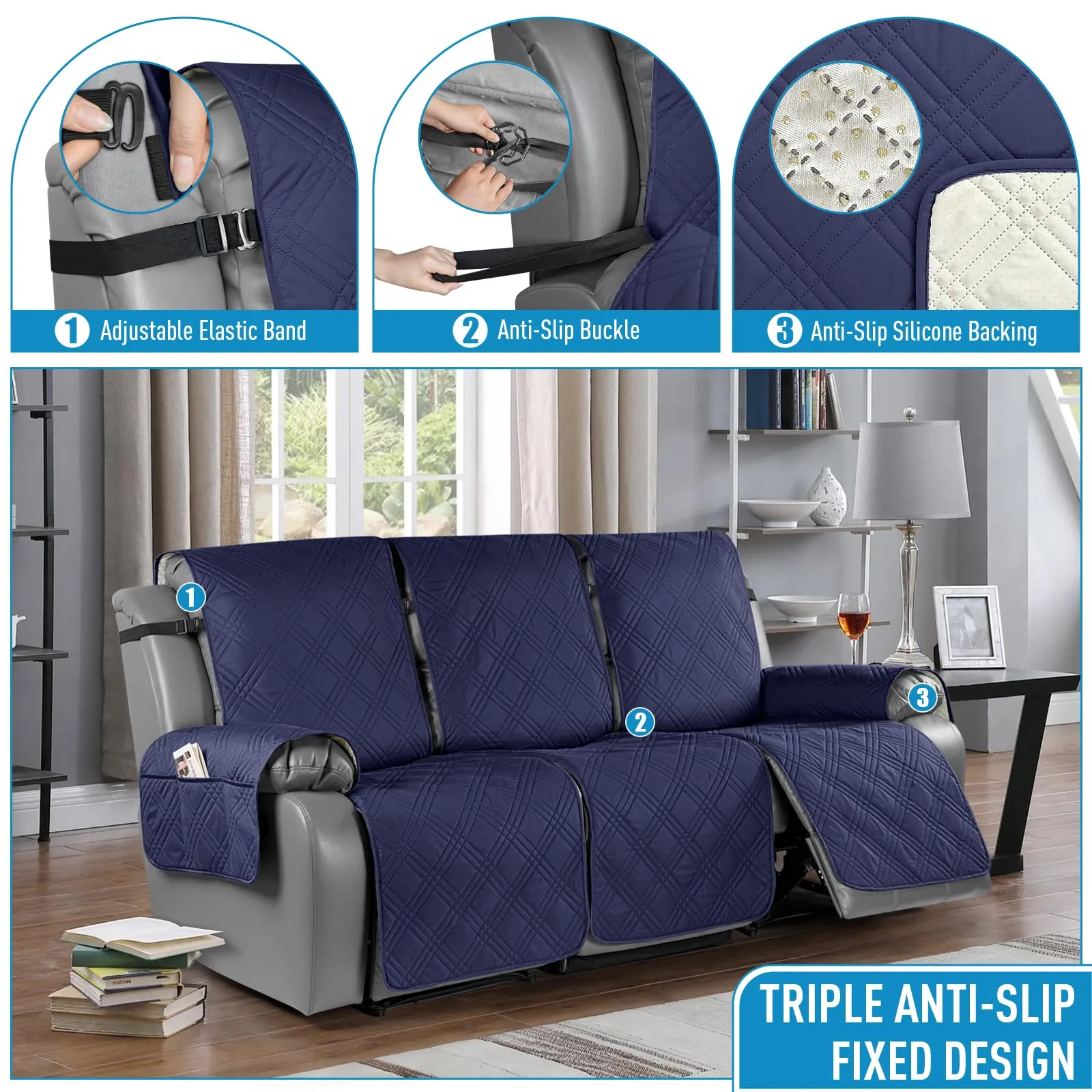 Waterproof Recliner Chair Cover with Double Straps