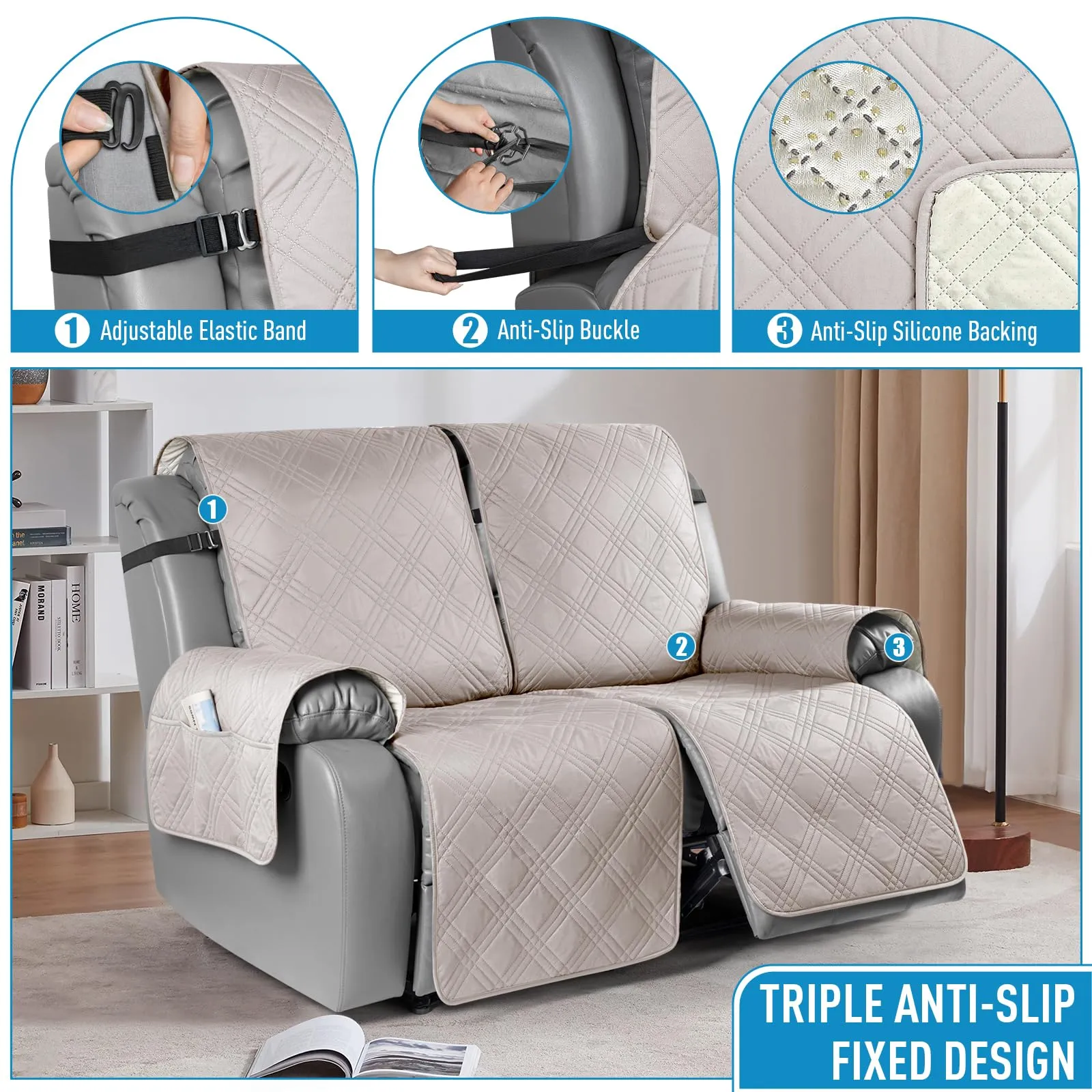 Waterproof Recliner Chair Cover with Double Straps
