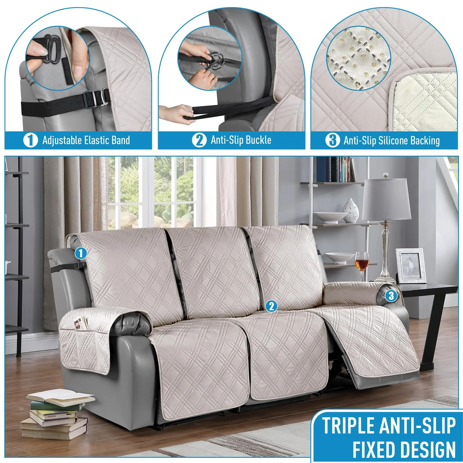 Waterproof Recliner Chair Cover with Double Straps