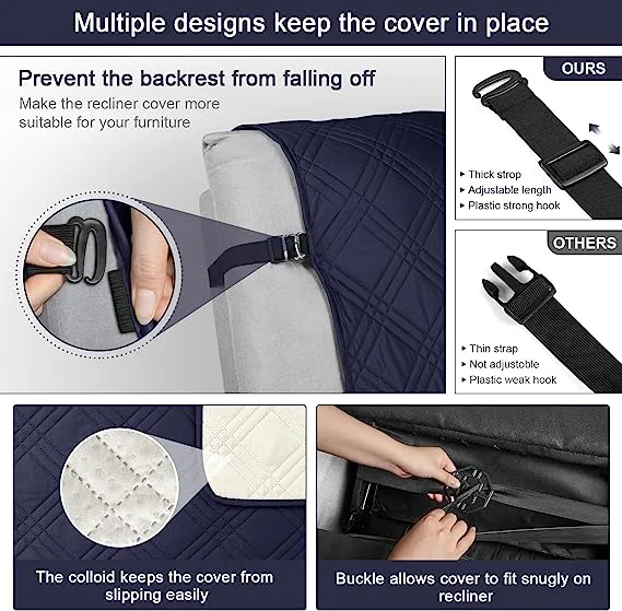 Waterproof Recliner Chair Cover with Double Straps