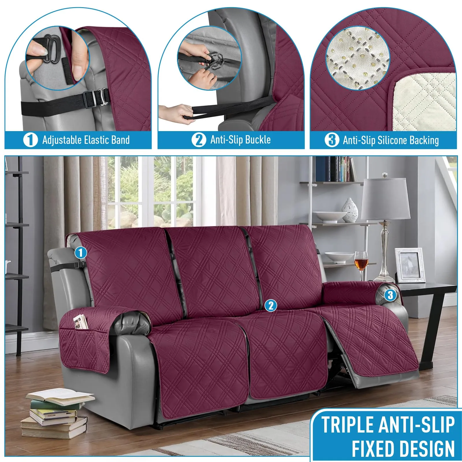 Waterproof Recliner Chair Cover with Double Straps