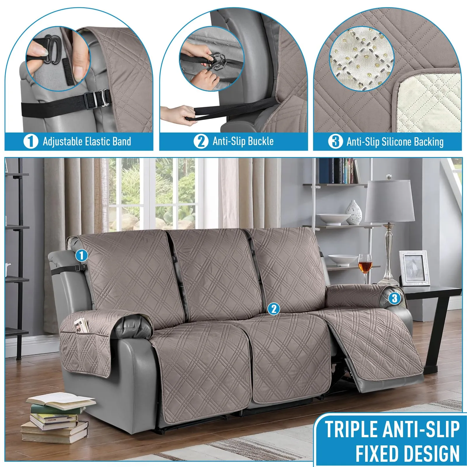 Waterproof Recliner Chair Cover with Double Straps