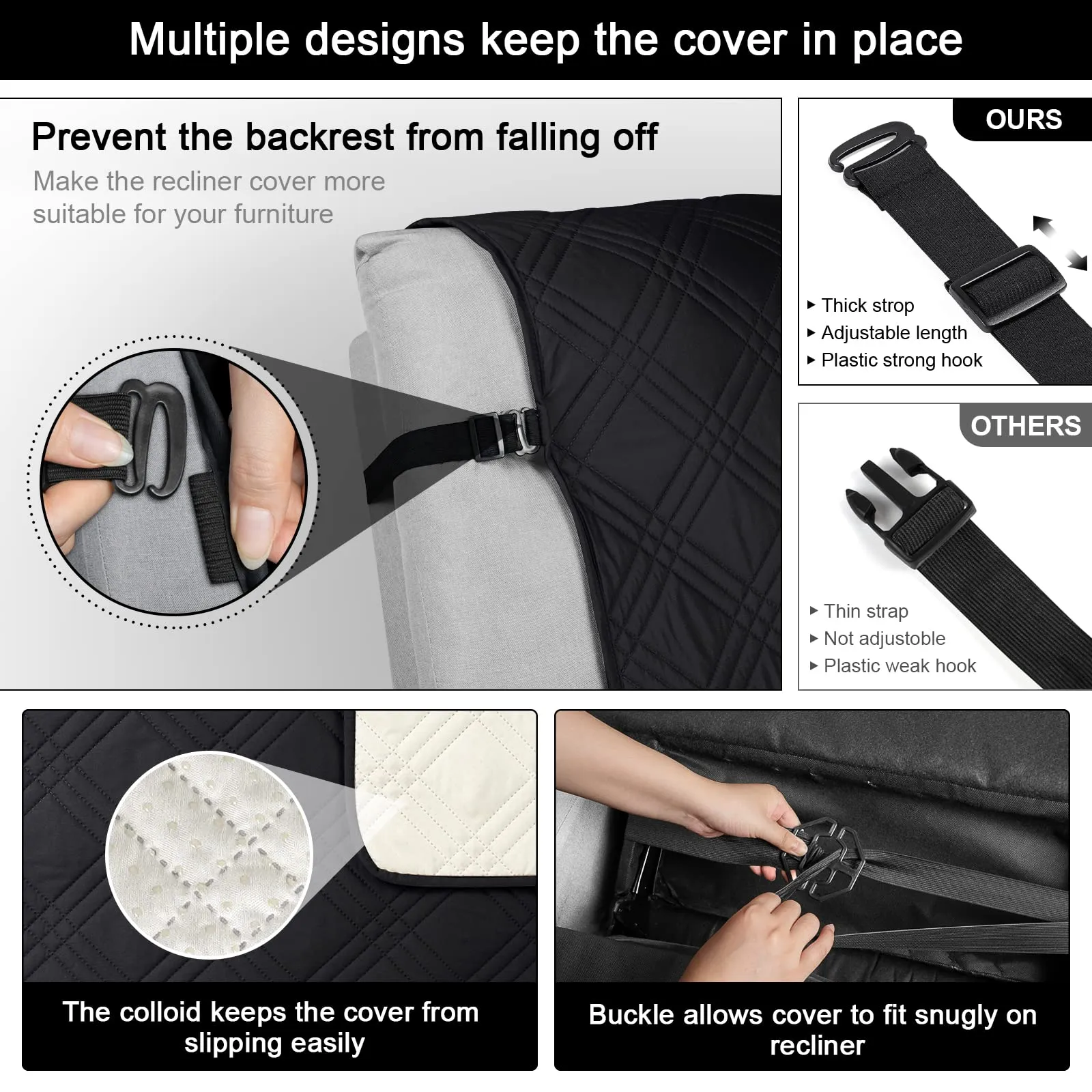 Waterproof Recliner Chair Cover with Double Straps