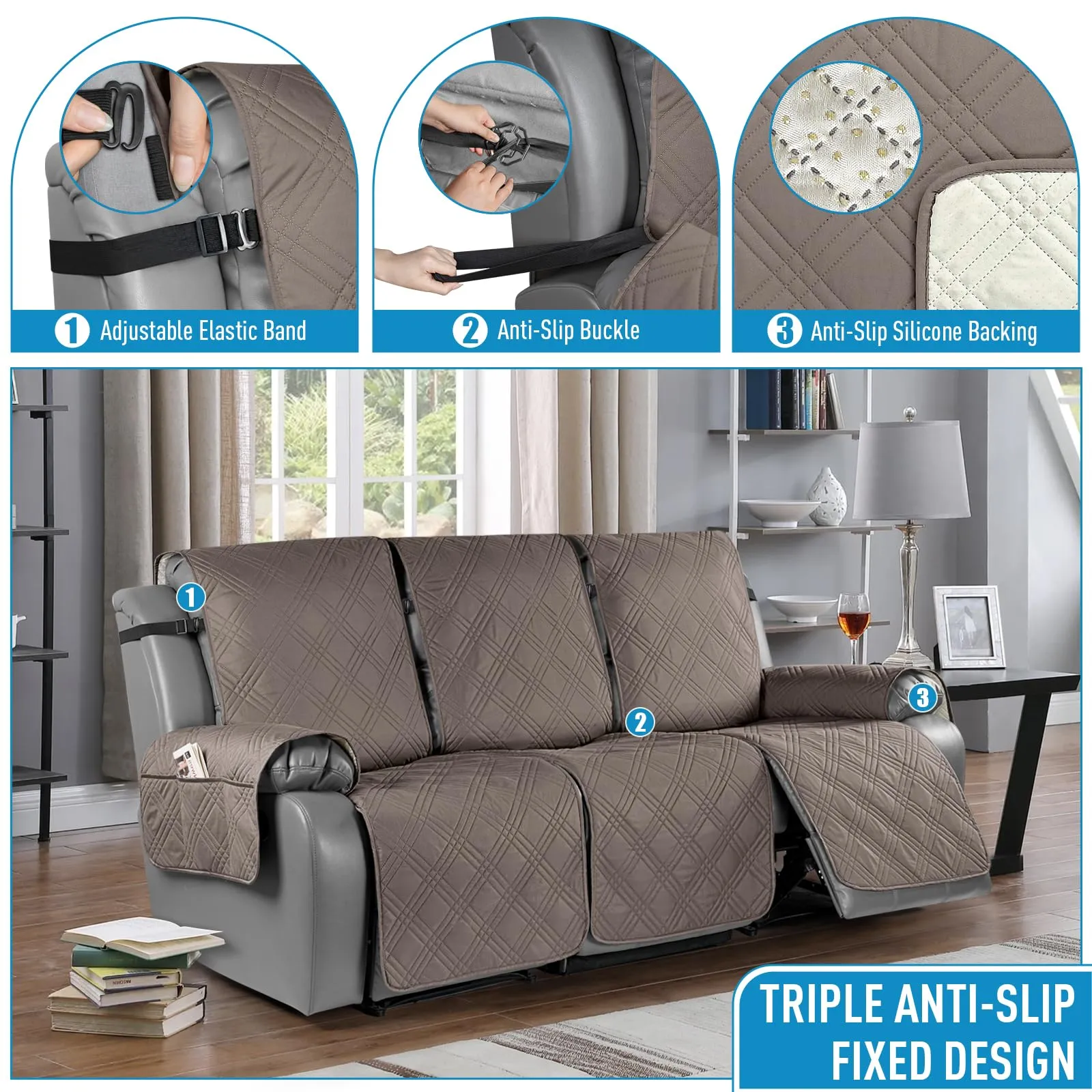 Waterproof Recliner Chair Cover with Double Straps