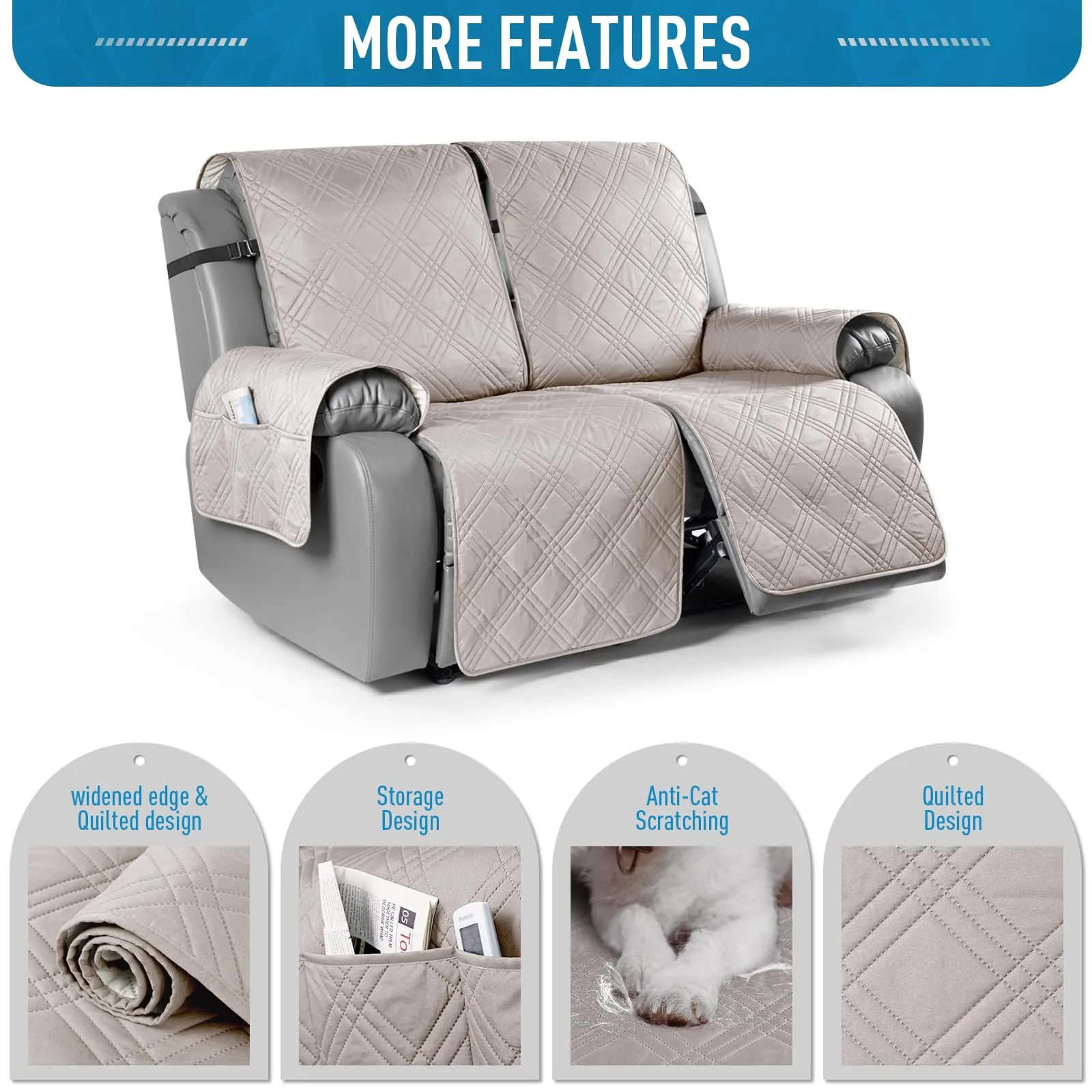 Waterproof Recliner Chair Cover with Double Straps