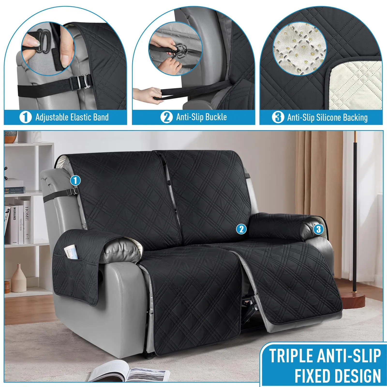 Waterproof Recliner Chair Cover with Double Straps