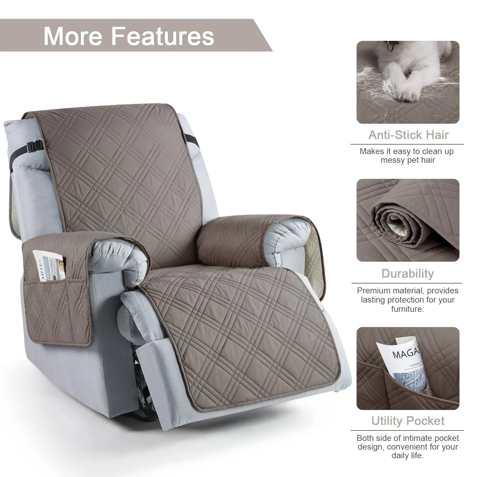 Waterproof Recliner Chair Cover with Double Straps
