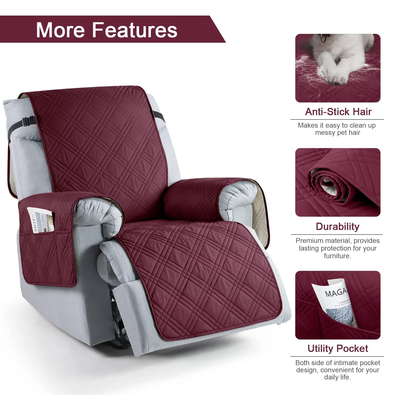 Waterproof Recliner Chair Cover with Double Straps