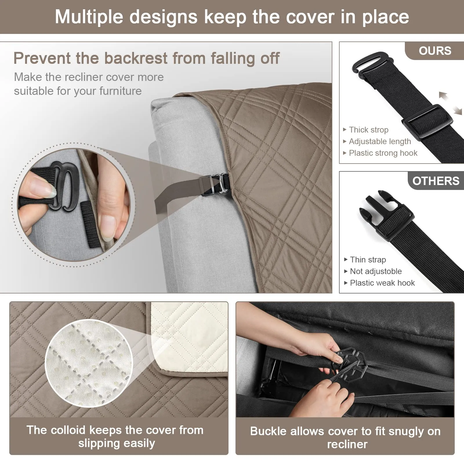Waterproof Recliner Chair Cover with Double Straps