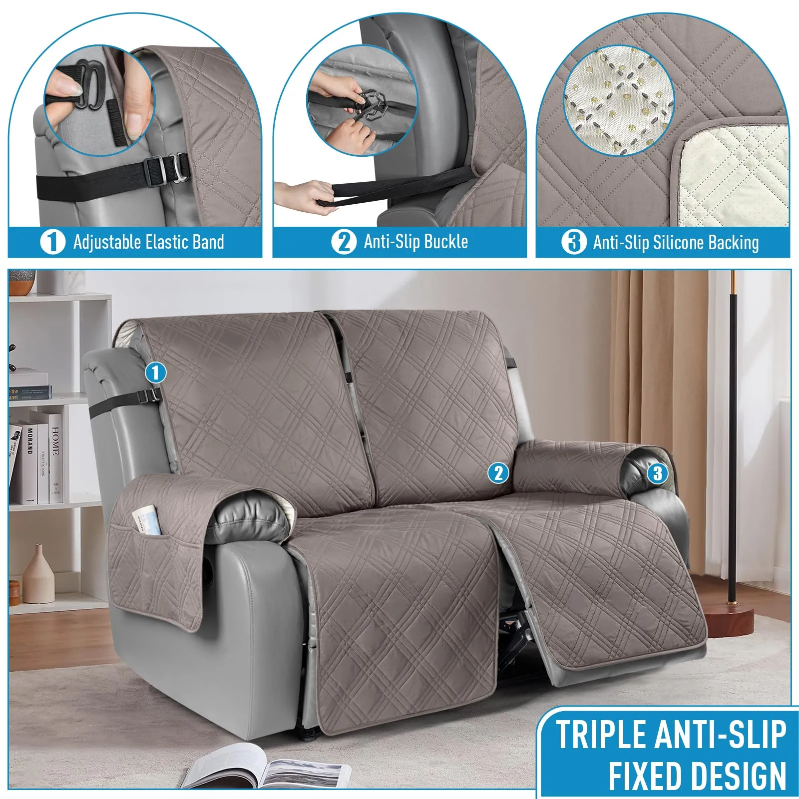 Waterproof Recliner Chair Cover with Double Straps