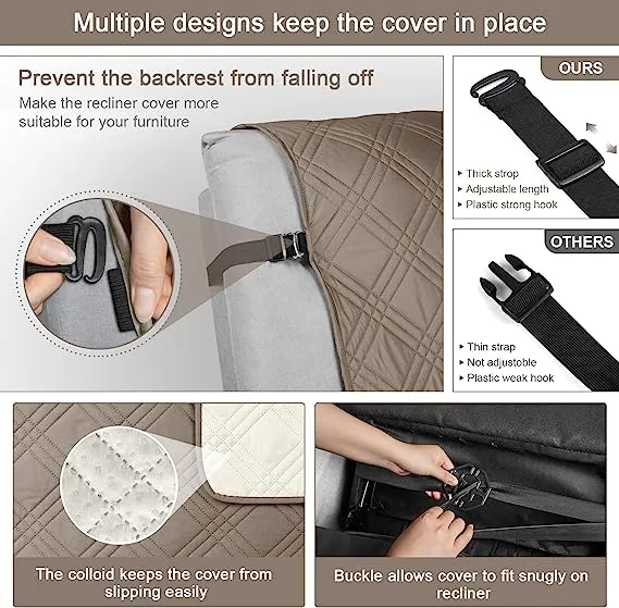 Waterproof Recliner Chair Cover with Double Straps