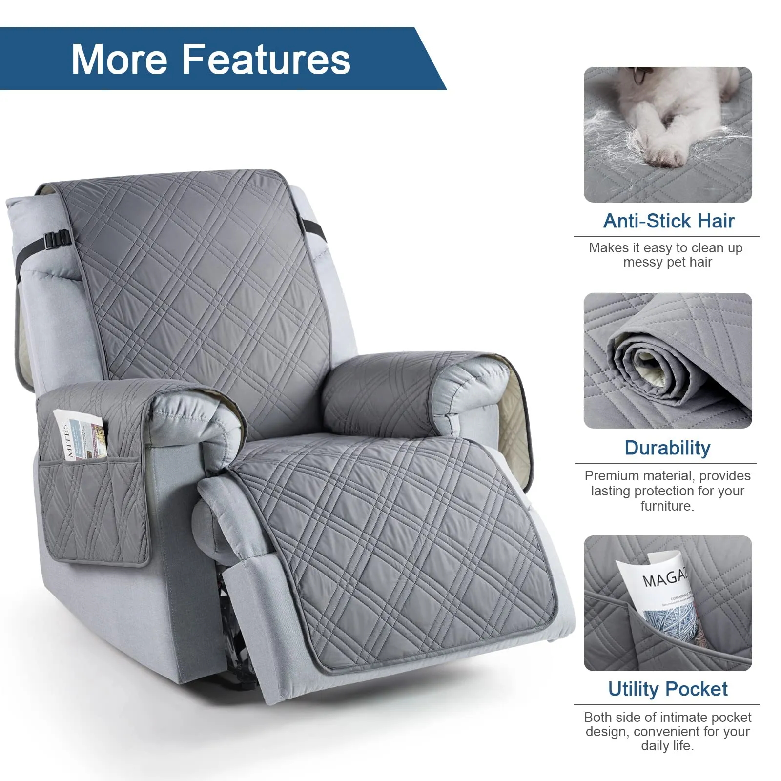 Waterproof Recliner Chair Cover with Double Straps